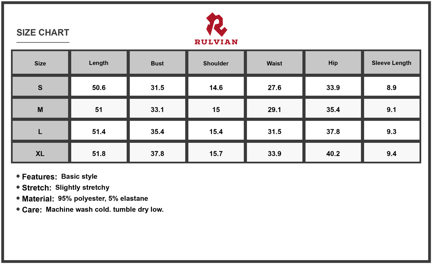Size Chart - Women's Round Neck Short Sleeve Bodycon Midi Dress with Classic Curve Silhouette for Day or Evening Wear 95% Polyester