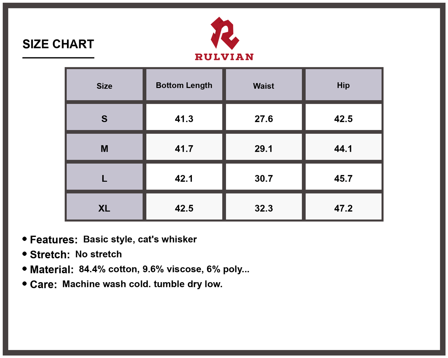 Size Chart - Men's Mid Rise Wide Leg Jeans with Pockets Non Stretch Casual Everyday Fashion Denim Pants Premium Durable Classic Versatile