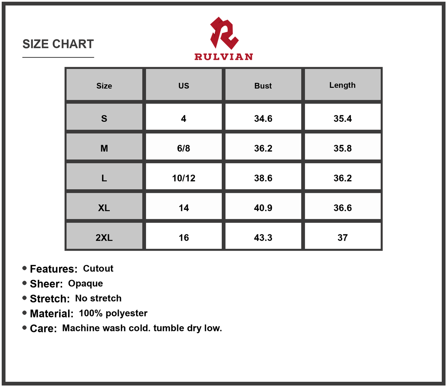 Size Chart - Women's Cutout Printed Sleeveless Mini Dress 100% Polyester Lightweight Casual Beach Vacation Evening Chic Party