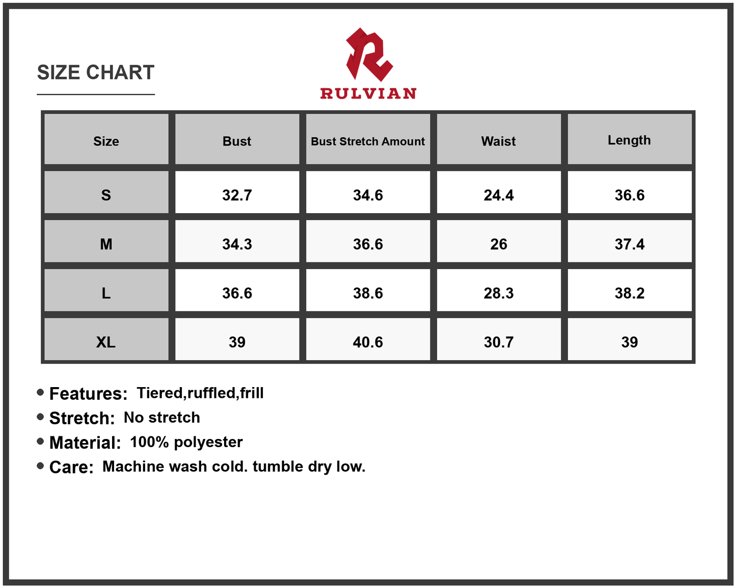 Size Chart - Women's Polka Dot Ruffle Hem Mini Cami Dress with 100% Polyester Fabric for Summer Comfort and Flowy Fit ideal for date