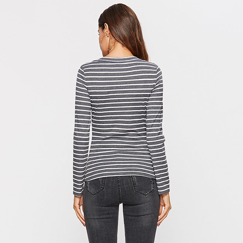 Men's Slim Deep V Neck Striped Long Sleeve Shirt 60% Cotton 40% Polyester For Everyday Comfort