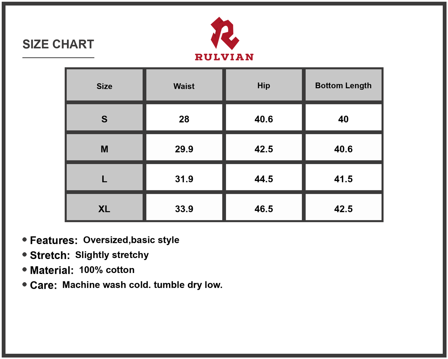 Size Chart - Mens Oversized Wide Leg Jeans Slightly Stretchy 100 Percent Cotton Denim Casual Pants For Everyday Wear Durable