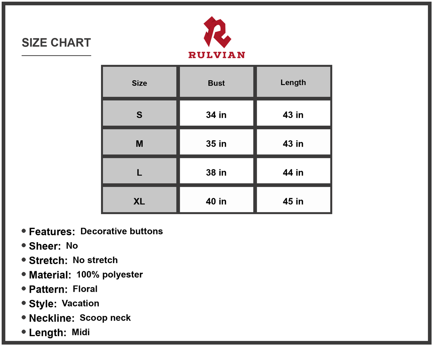 Size Chart - Women's Two Tone Decorative Button Frilled Cami Dress Floral Print Vacation Midi Sleeveless Spaghetti Strap Scoop Neck