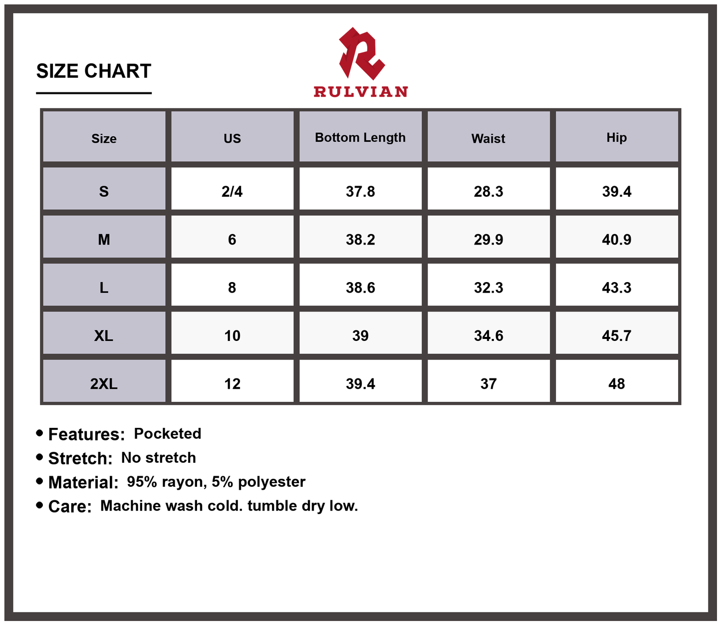 Size Chart - Women's Flower Print Wide Leg Jeans High Waisted Pocketed Relaxed Fit Casual Trendy Everyday Premium Durable Fashion Pants
