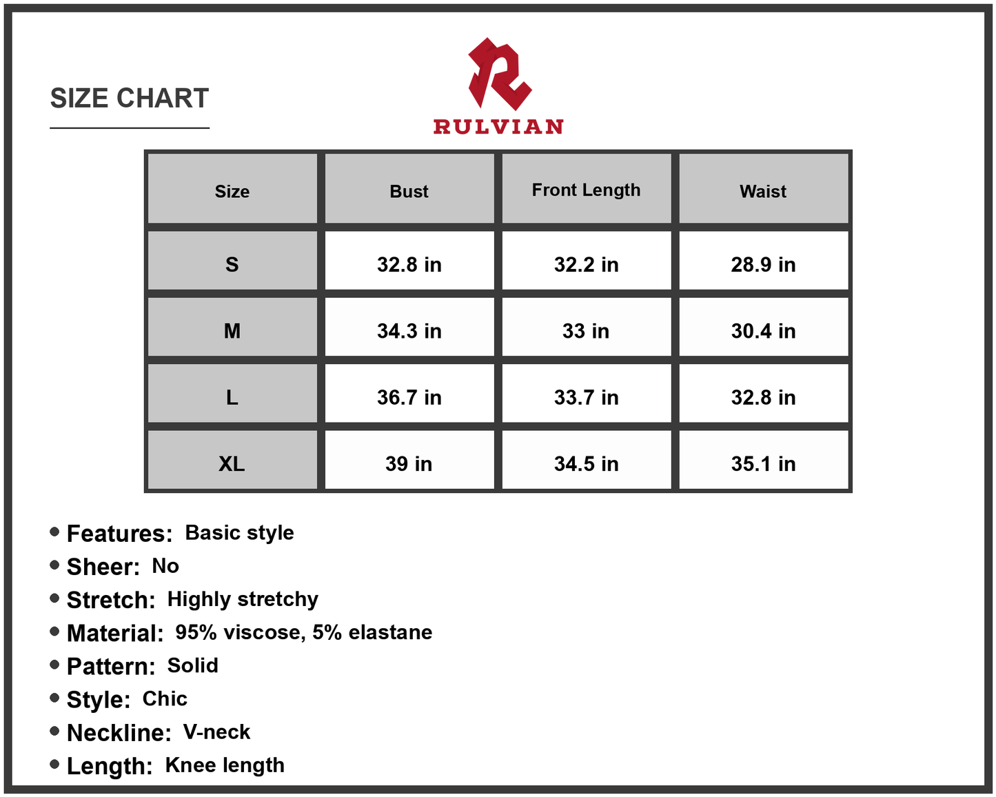 Size Chart - Women's Spaghetti Strap V-Neck Tiered Dress Knee Length A-Line Silhouette Viscose 95% Elastane 5% For Summer Comfort