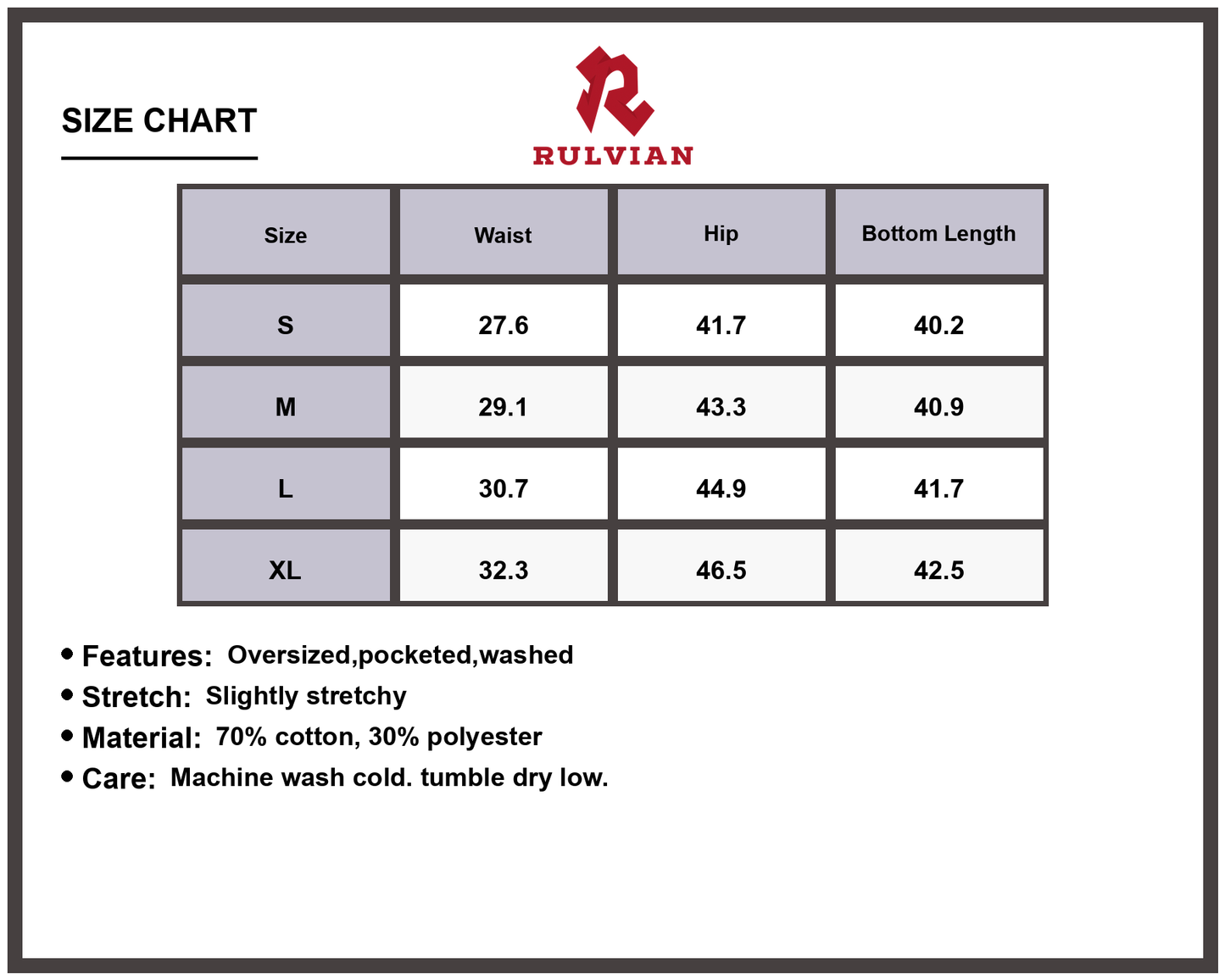 Size Chart - Men's Striped Wide Leg Balloon Jeans Oversized Fit with Pockets Premium Casual Trouser Pants for Everyday Wear