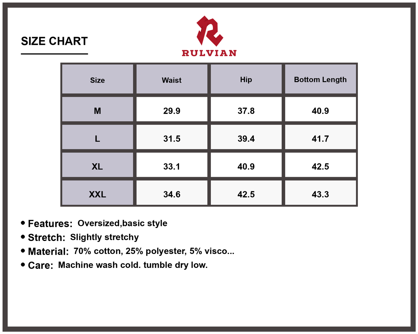 Size Chart - Men's Embroidered Wide Leg Jeans Oversized Loose Fit Casual Denim Pants Premium Durable Versatile Streetwear Apparel