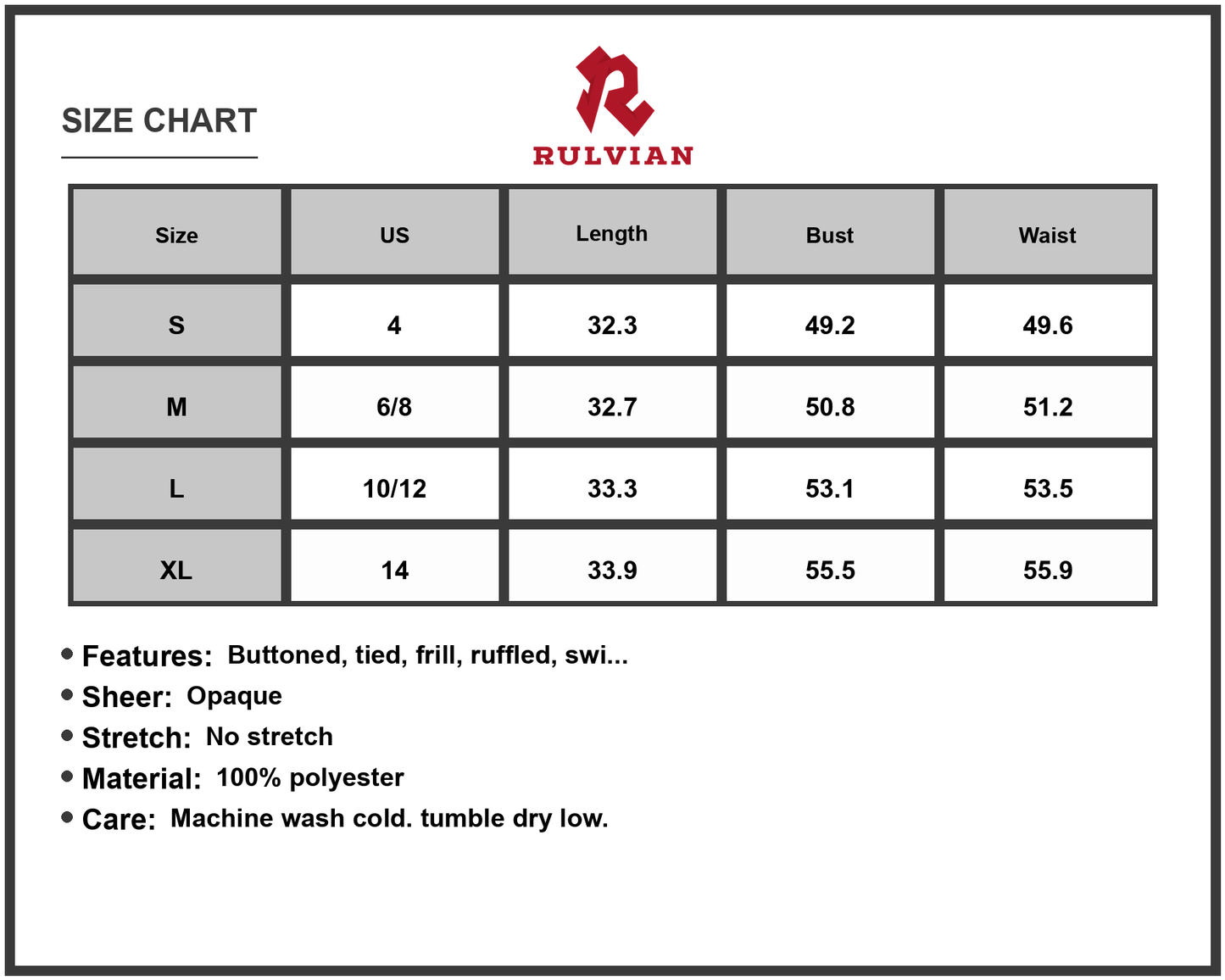 Size Chart - Women's Swiss Dot Ruffled Sleeveless Mini Dress Buttoned Tie Frill for Party Nights Made with Polyester % Fabric