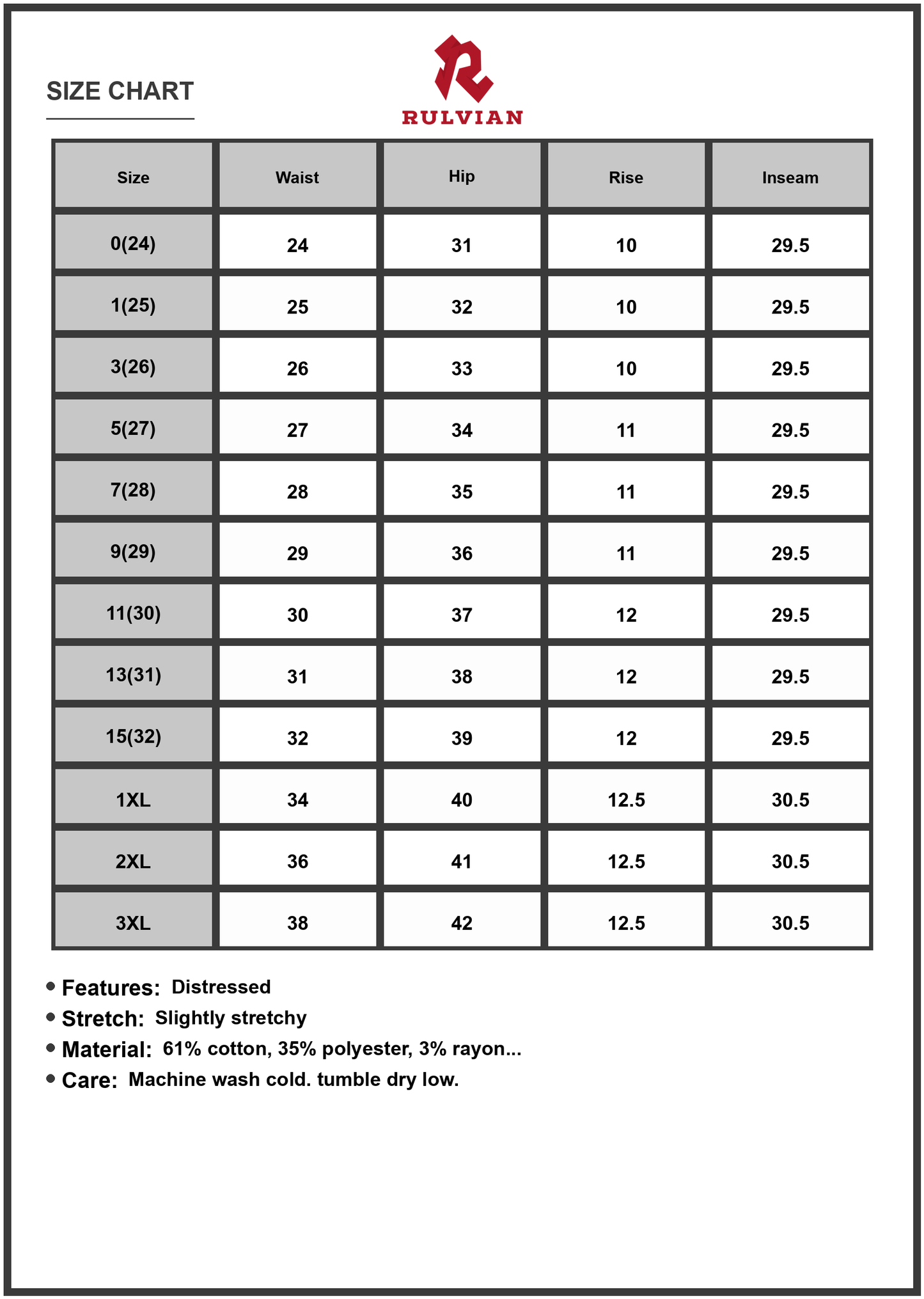 Size Chart - Womens High Rise Ankle Straight Distressed Jeans Plus Size Stretch Denim for Everyday Wear Trendy Fashionable Versatile