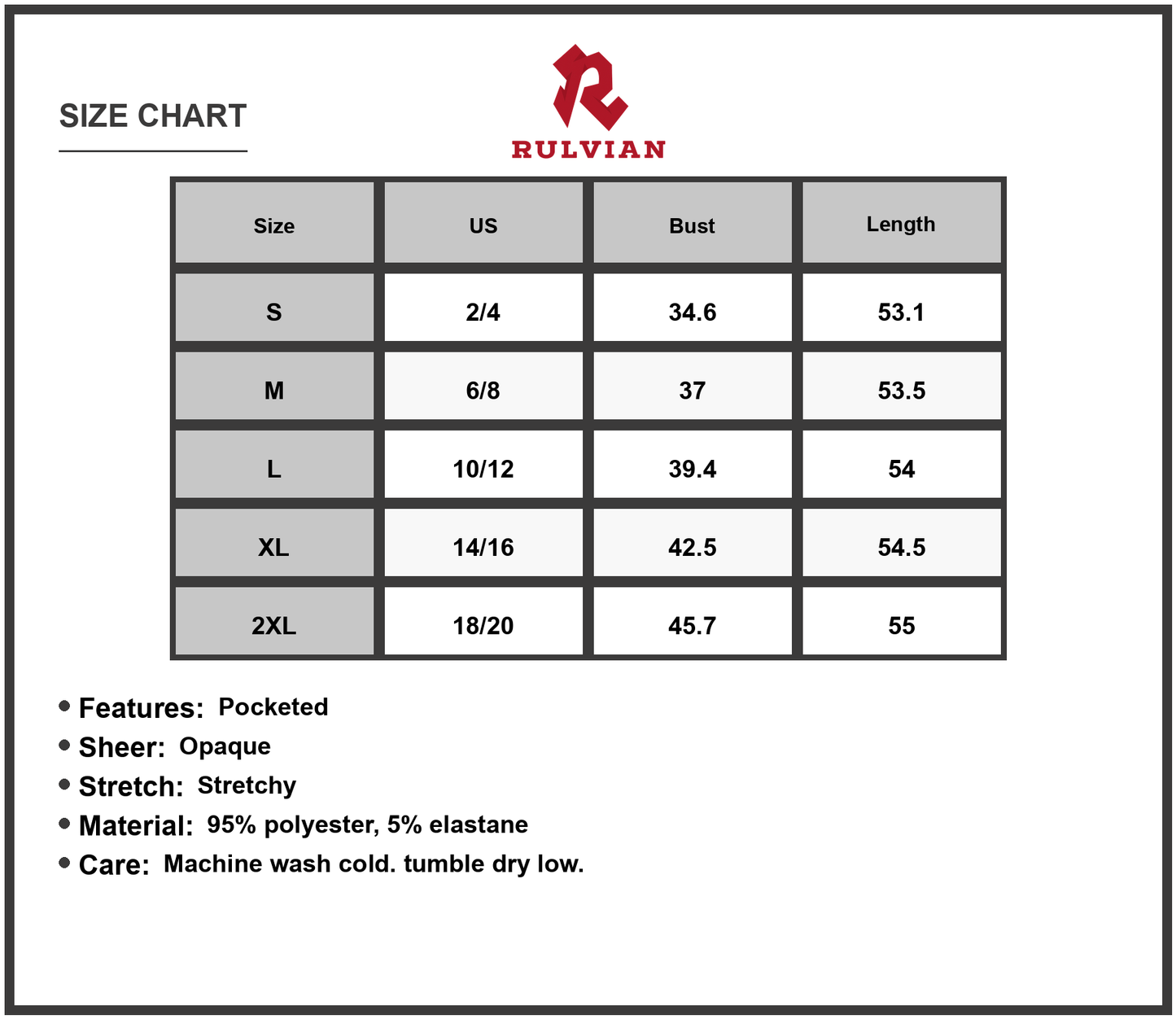 Size Chart - Women's Pocketed Striped V Neck Sleeveless Cami Dress with Sheer Panel and Stretchy Body 95% Polyester 5% Elastane