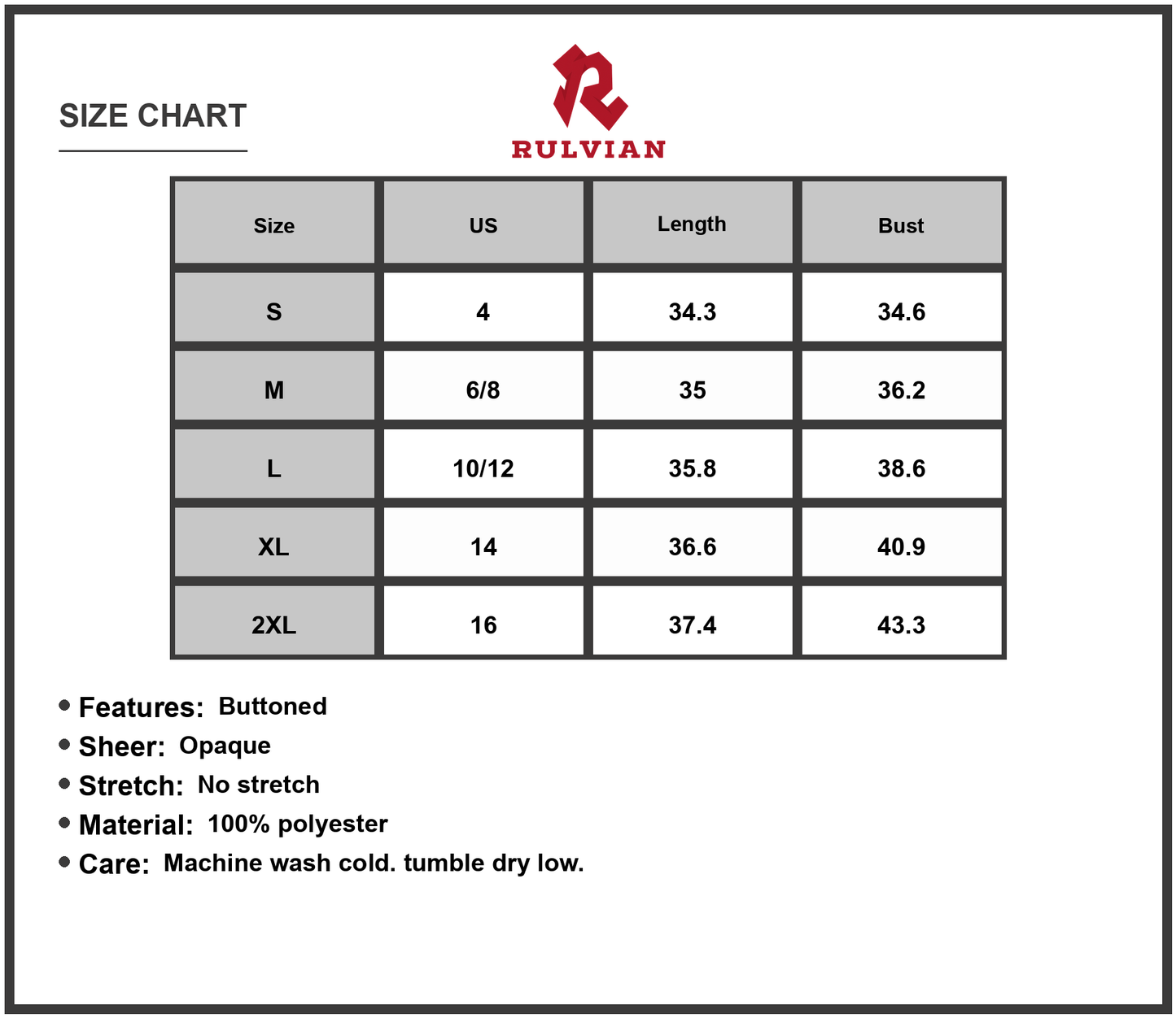 Size Chart - Womens Button Up V Neck Cap Sleeve Mini Dress 100% Polyester Lightweight Everyday Wear For Daytime Events Stylish