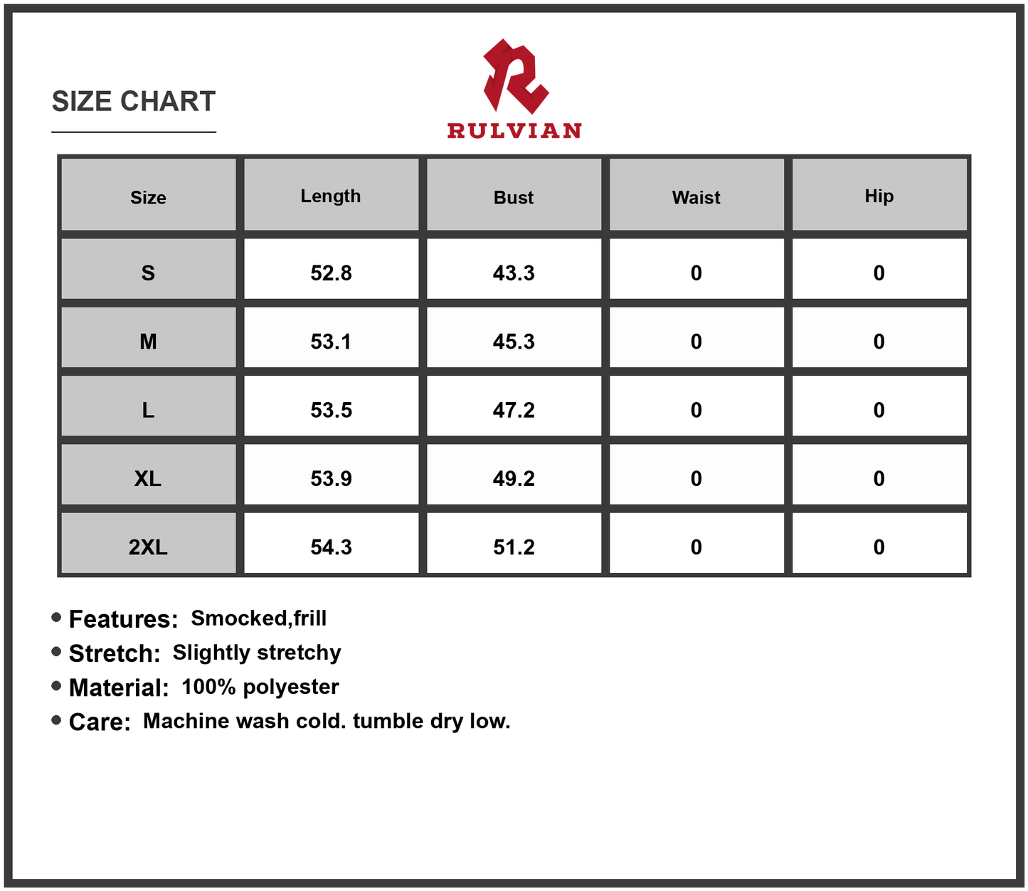 Size Chart - Women's Frill Spaghetti Strap Maxi Dress with Smocked Frill Stretch and 100% Polyester Fabric for Flowy Silhouette