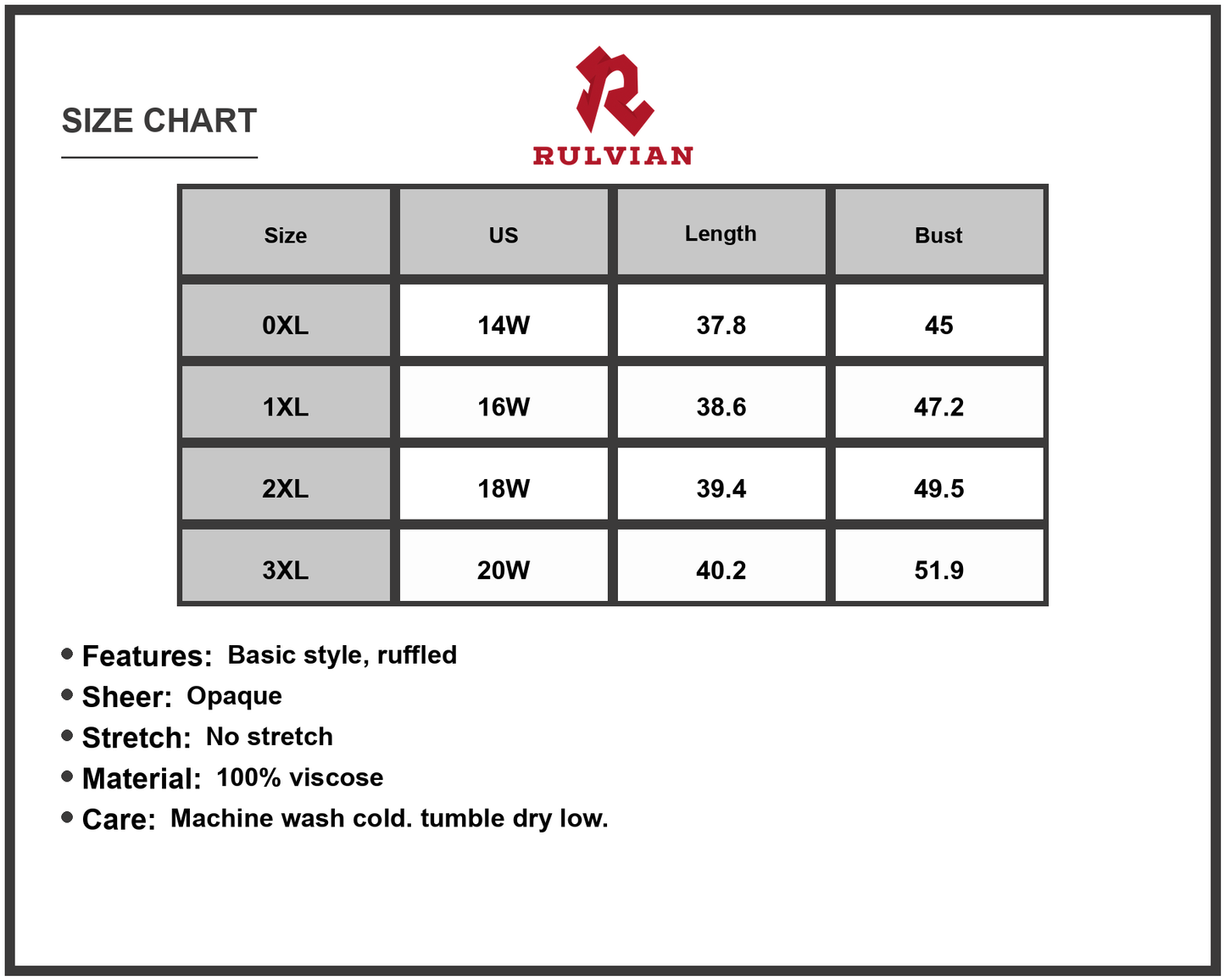 Size Chart - Gender: Women's