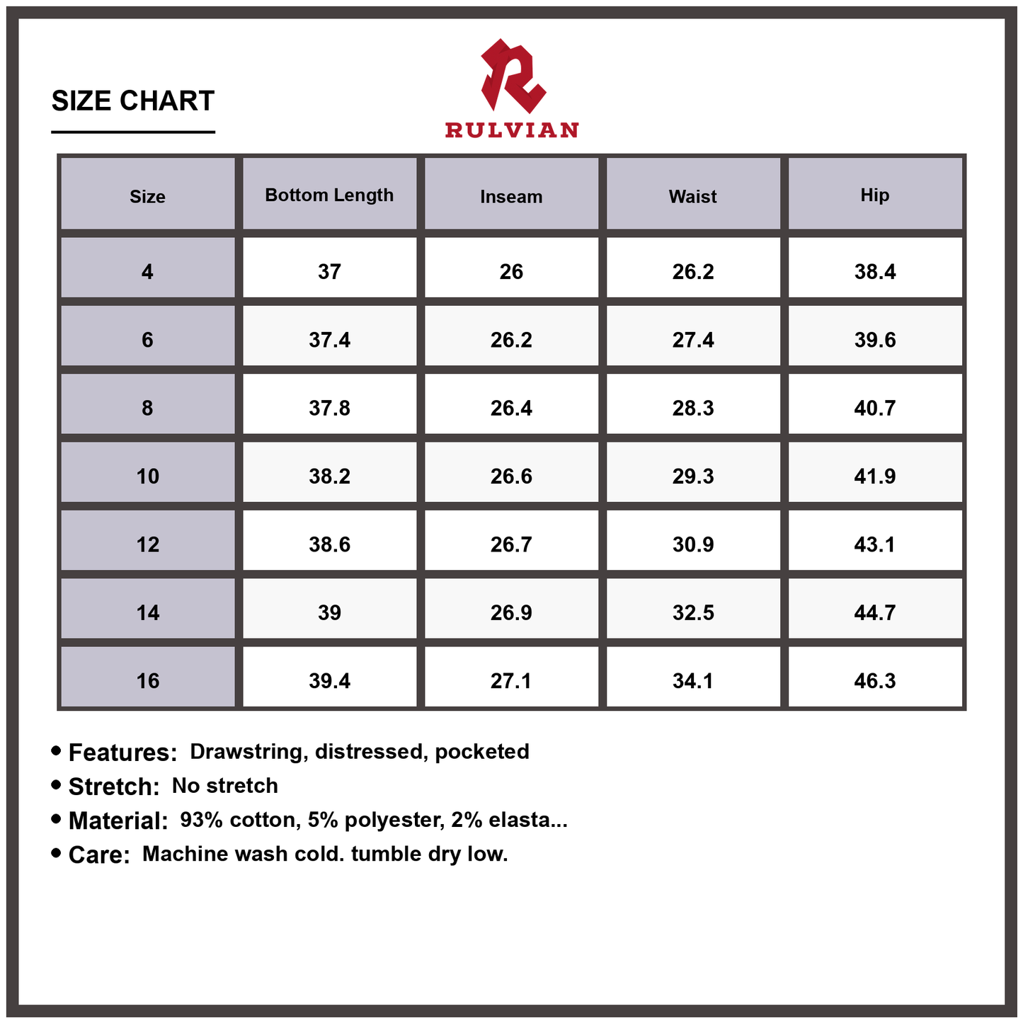 Size Chart - Women's Premium Distressed Cropped Straight Leg Jeans Paint Splatter Drawstring Waist Pocketed Fashionable Everyday Denim