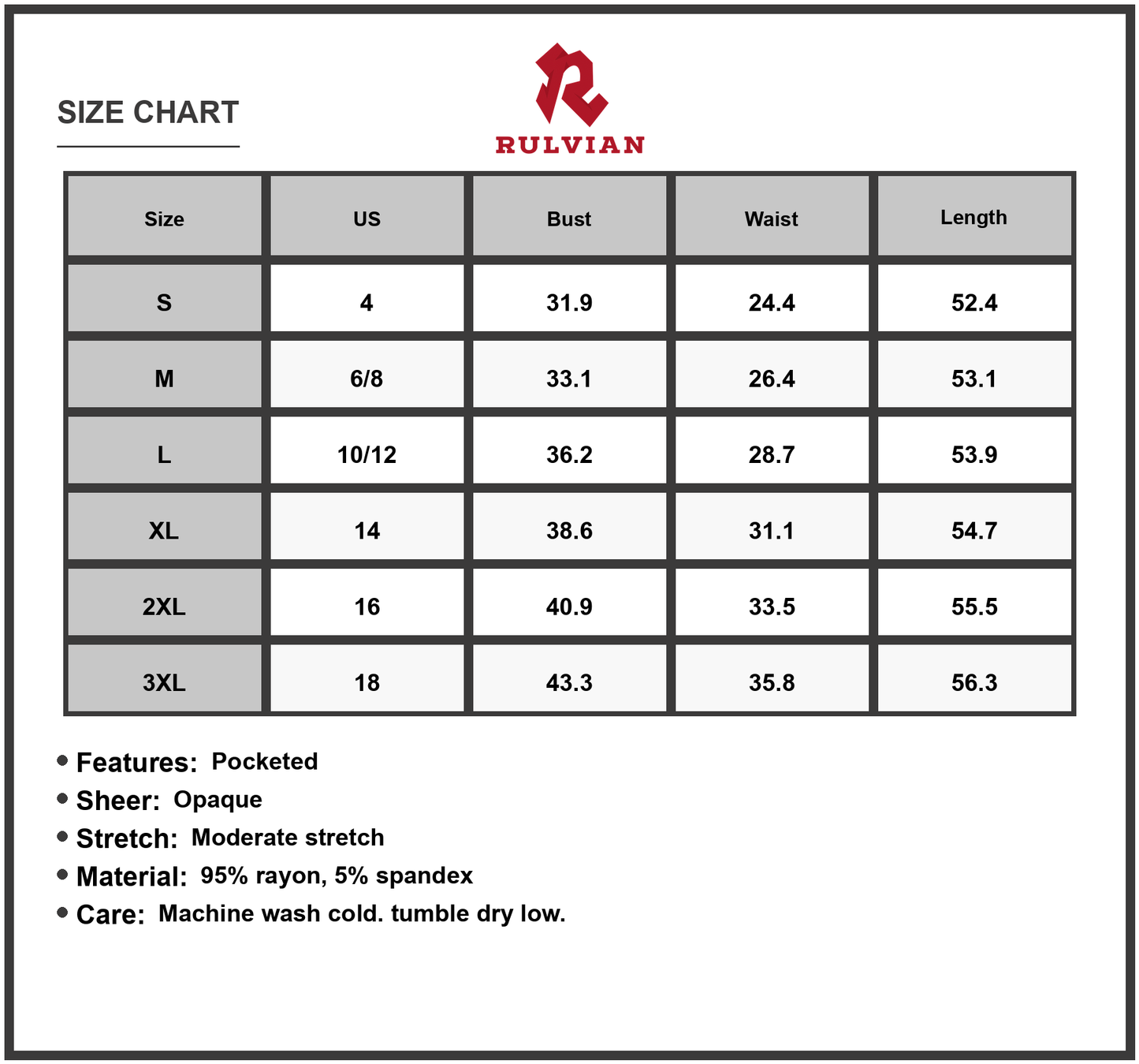 Size Chart - Women's Grecian Neck Dress with Pockets Elegant Draped Silhouette Lightweight 95% rayon 5% spandex everyday wear