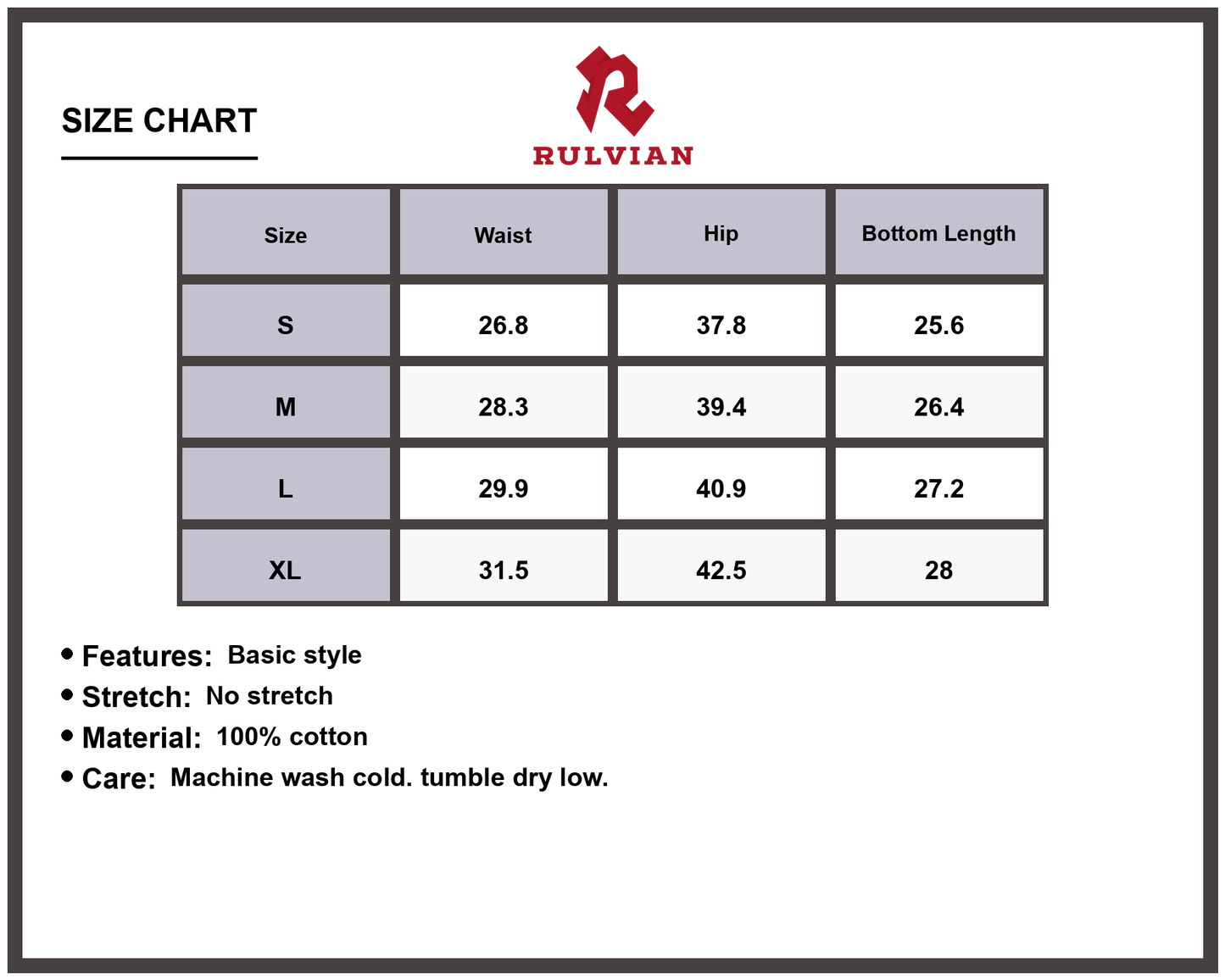 Size Chart - Men's Slit Flare Jeans Premium Quality Denim Pants Casual Everyday Fashion Bottoms Durable Regular Fit for Daily Wear Modern Look