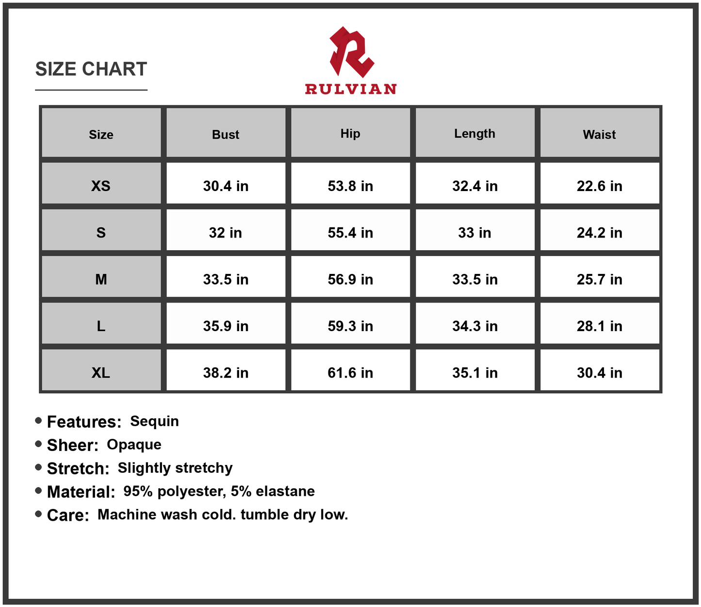 Size Chart - Women's Sequin Tie Back Cami Dress with Sheer Bodice and Subtle Stretch for Party Wear 95% Polyester, 5% Elastane