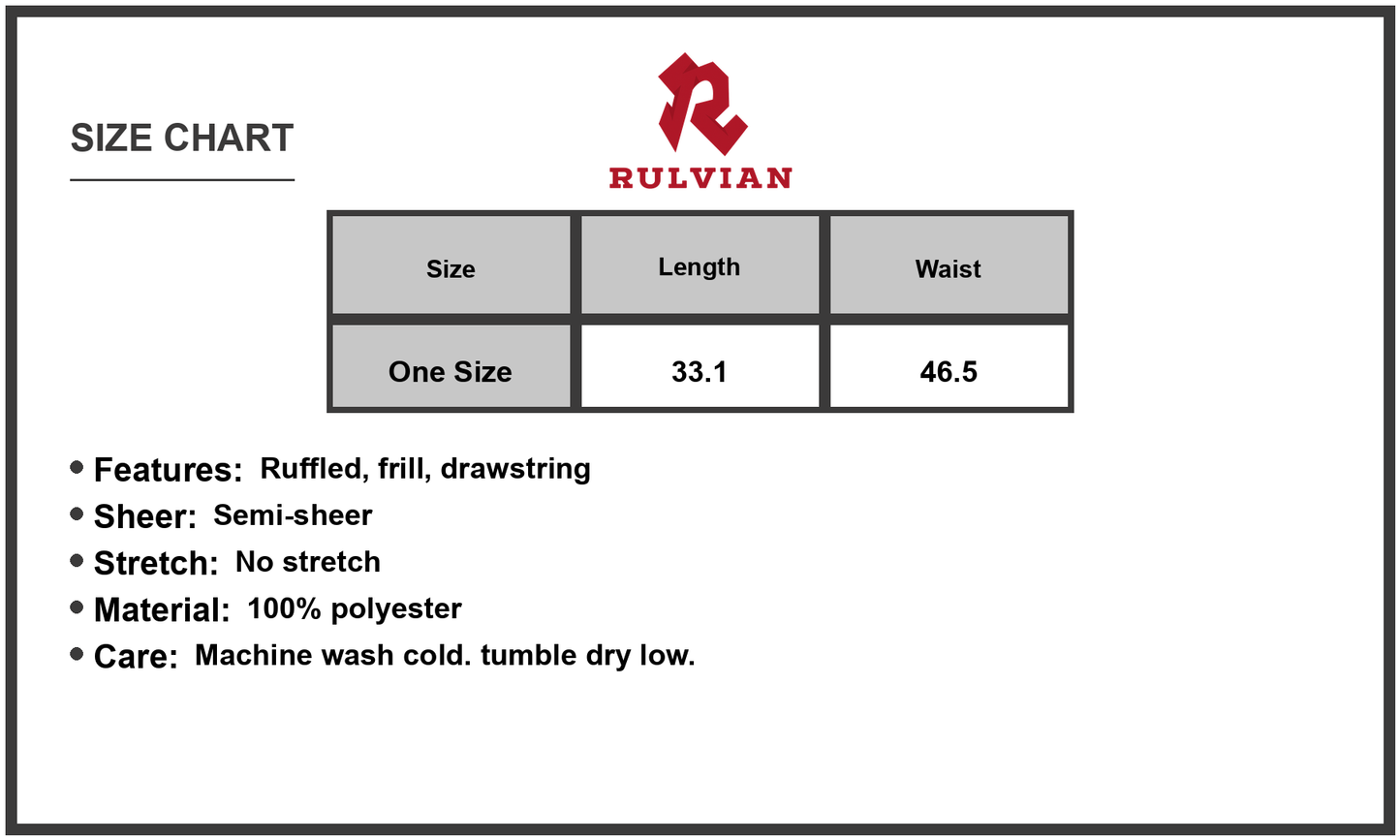 Size Chart - Women's Drawstring Ruffled Half Sleeve Mini Dress with Sheer Overlay 100% Polyester for Elegant Everyday Wear Chic