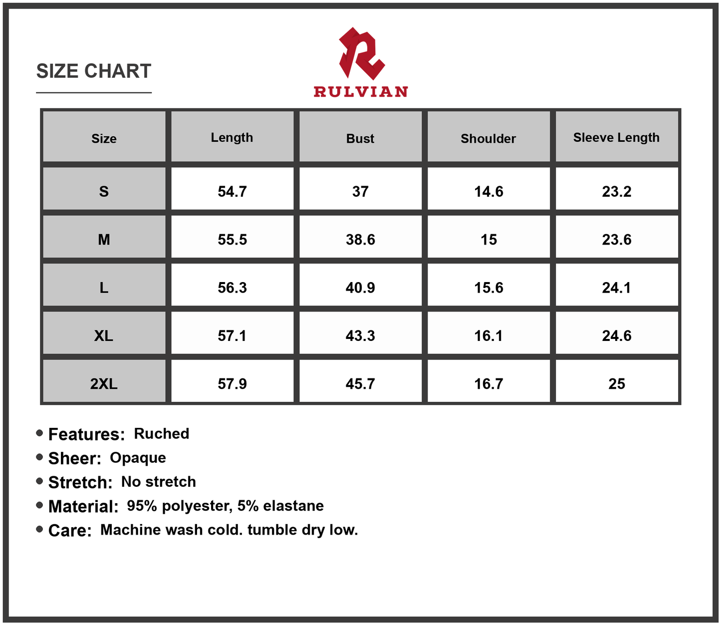 Size Chart - Women's Ruched Printed Notched Long Sleeve Maxi Dress Sheer Overlay ninety five percent polyester five percent elastane