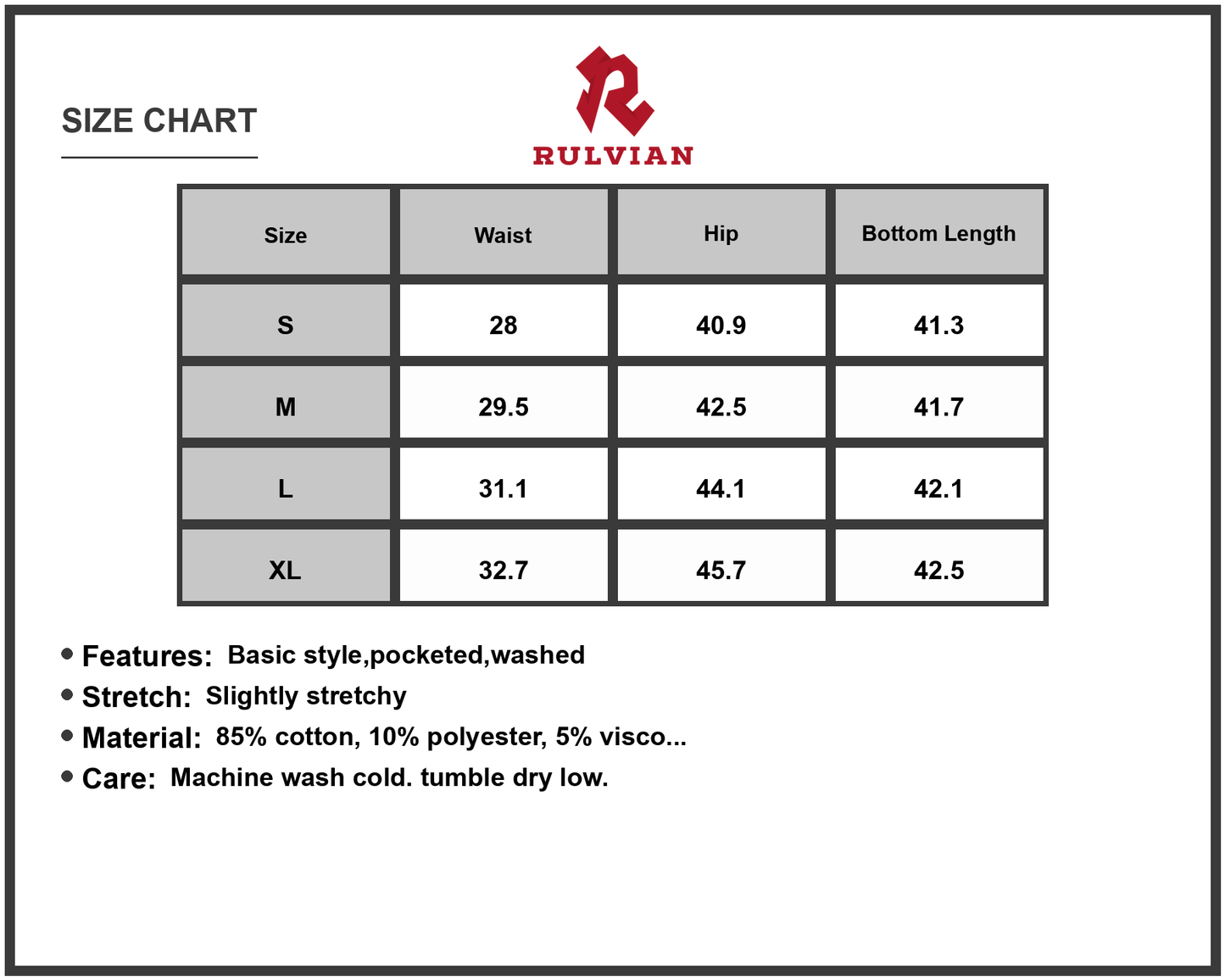 Size Chart - Mens Vintage Curved Jeans with Pockets Casual Fit Durable Denim Pants for Everyday Wear Slightly Stretchy Comfort
