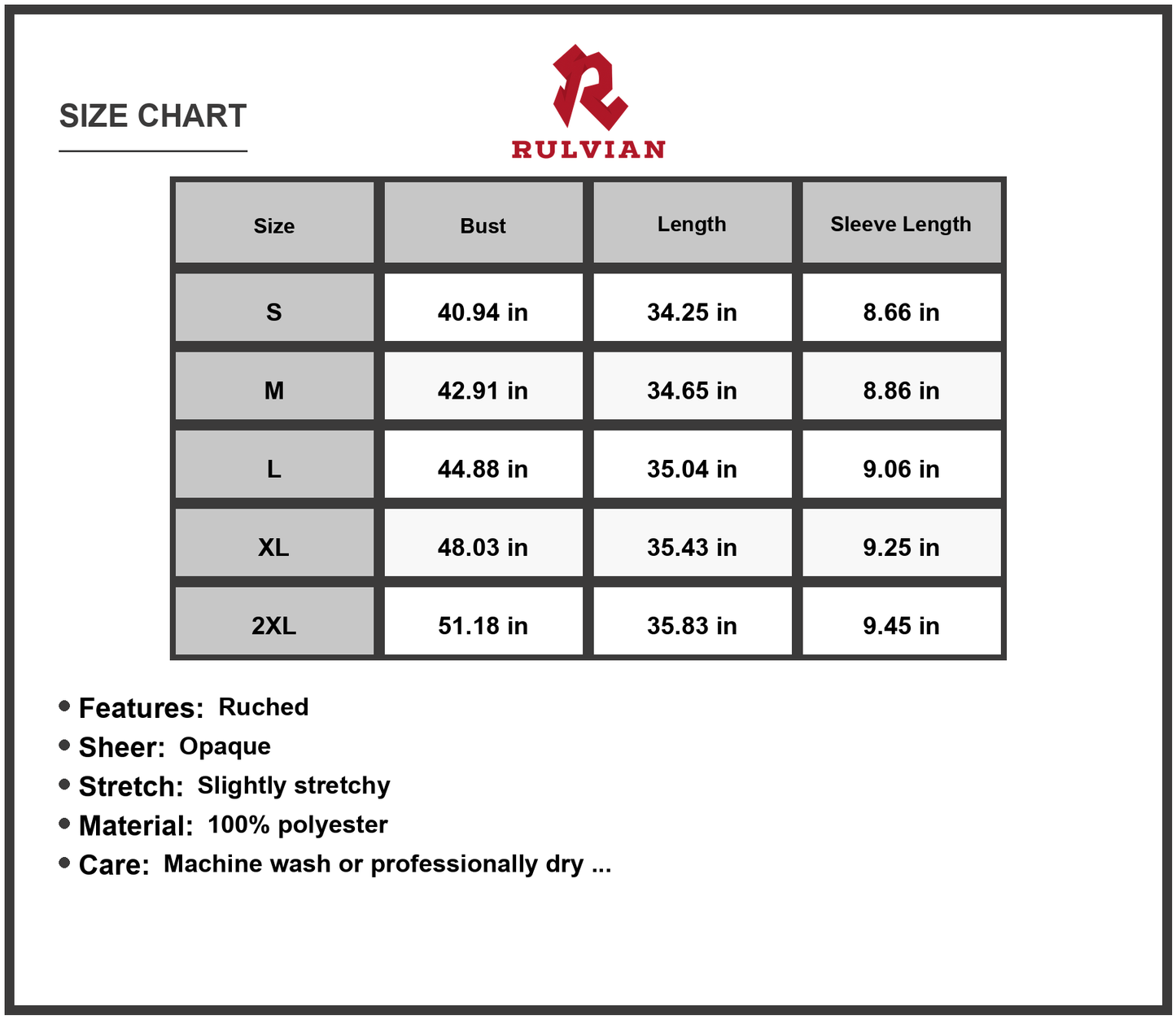 Size Chart - Women's Ruched Tiered V Neck Short Sleeve Mini Dress for Summer Party Look Silhouette Flattering Fit 100% Polyester