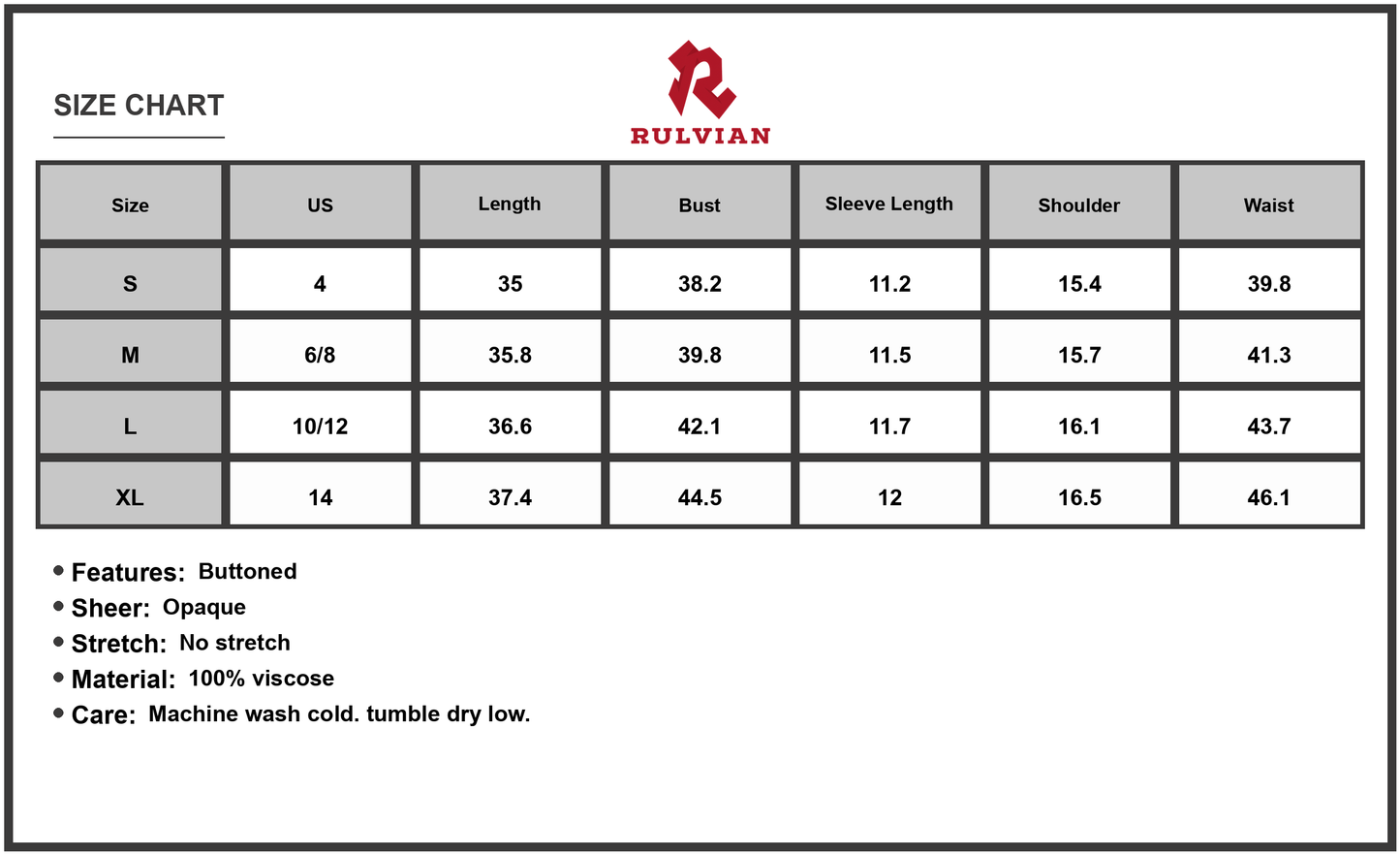 Size Chart - Women's Notched Short Sleeve Mini Dress with Contrast Trim 100% viscose fabric Lightweight drape for everyday wear
