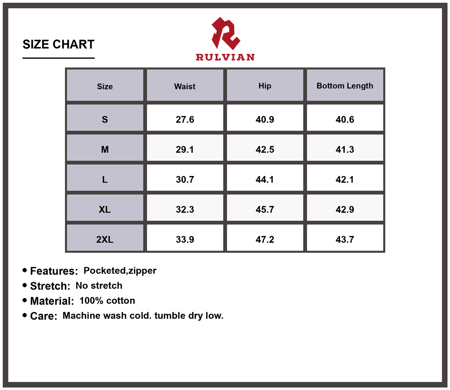 Size Chart - Men's Oversized Wide Leg Jeans with Multiple Pockets Zipper Fly Premium Casual Durable Versatile Everyday Pants