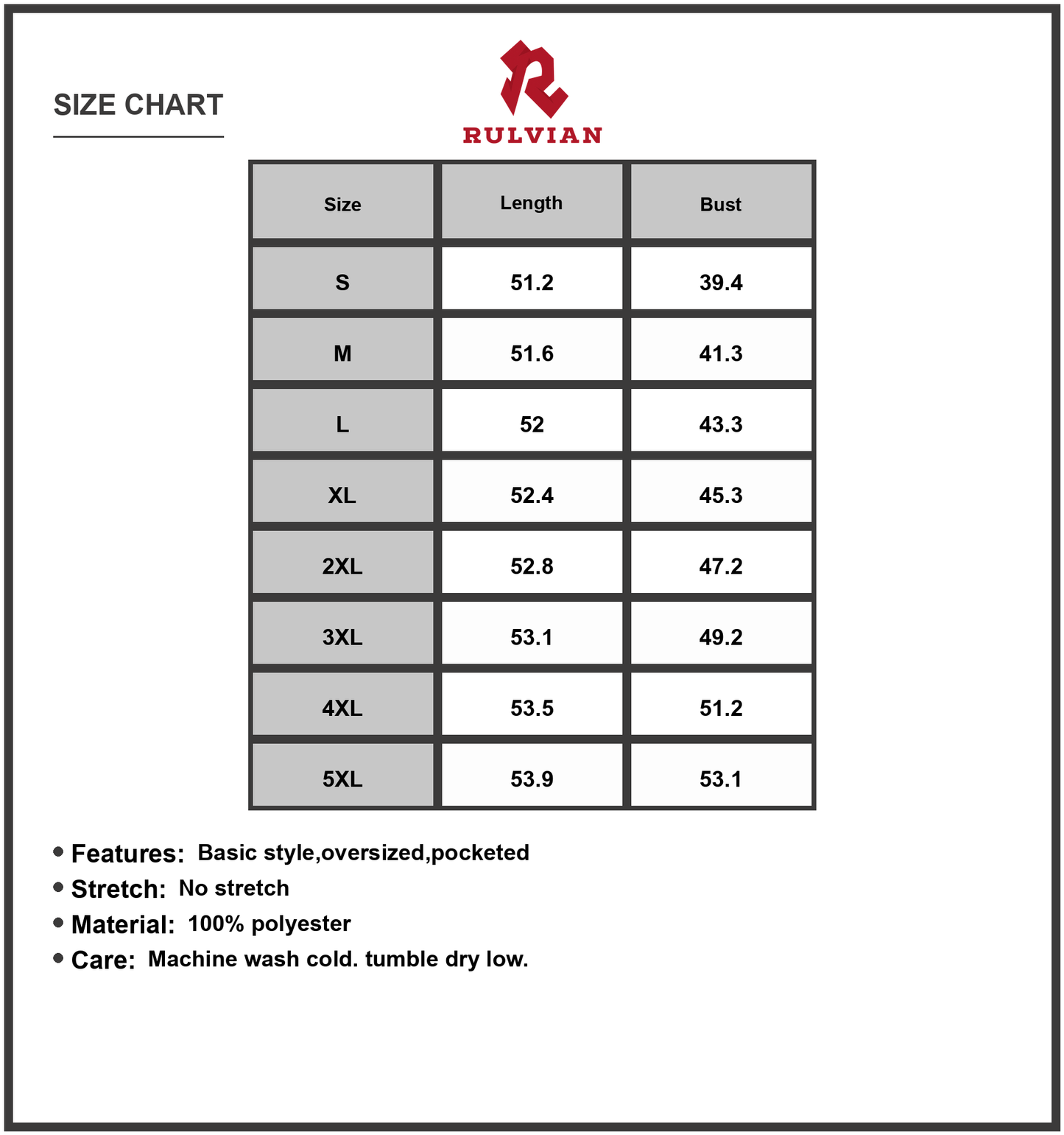 Size Chart - Women's Full Size Casual Midi Dress Loose Fit Round Neck with Pockets Soft Drape 100% Polyester Machine Washable