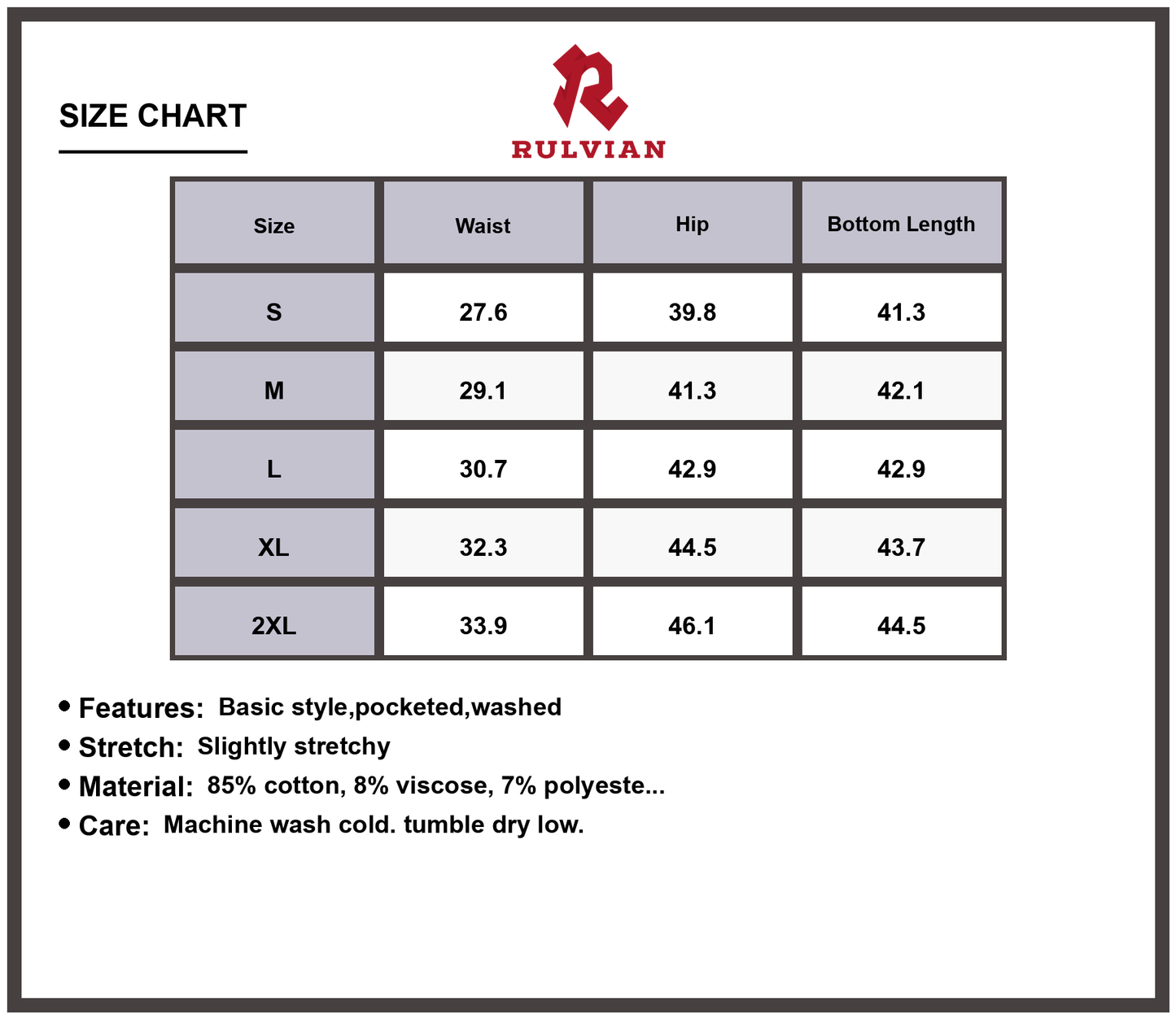 Size Chart - Premium Men's Wide Leg Jeans Washed Pocketed Slightly Stretchy Durable Versatile Everyday Relaxed Fit Casual Denim Pants