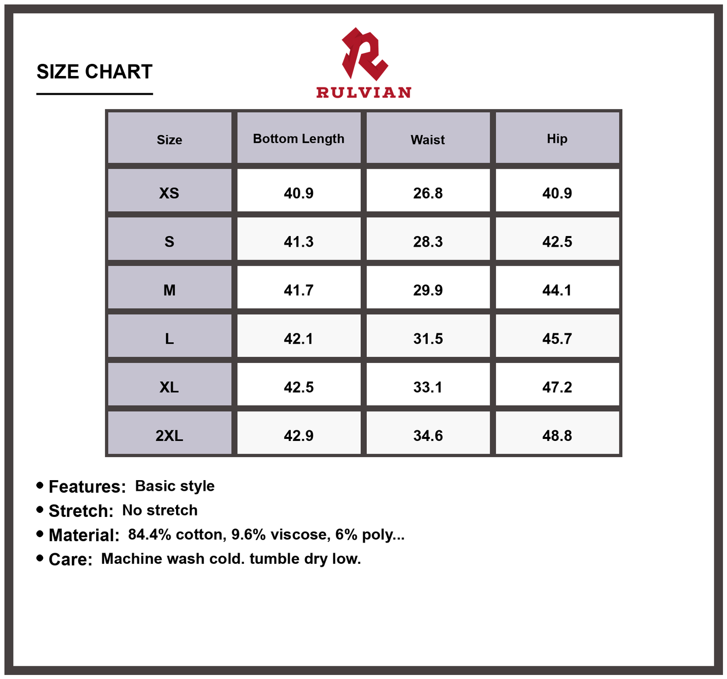 Size Chart - Men's Wide Leg Jeans Premium Casual Relaxed Fit Trousers Versatile Everyday Wear Durable Construction Imported
