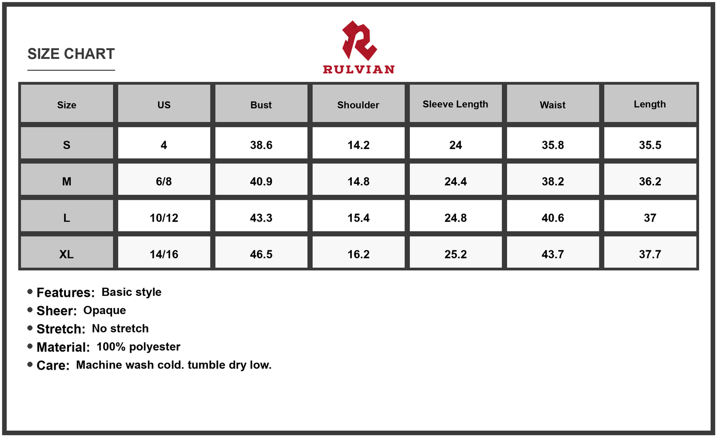 Size Chart - Women's Smocked Floral Turtleneck Long Sleeve Dress 100% Polyester Lightweight Elegant Everyday Wear Chic Versatile