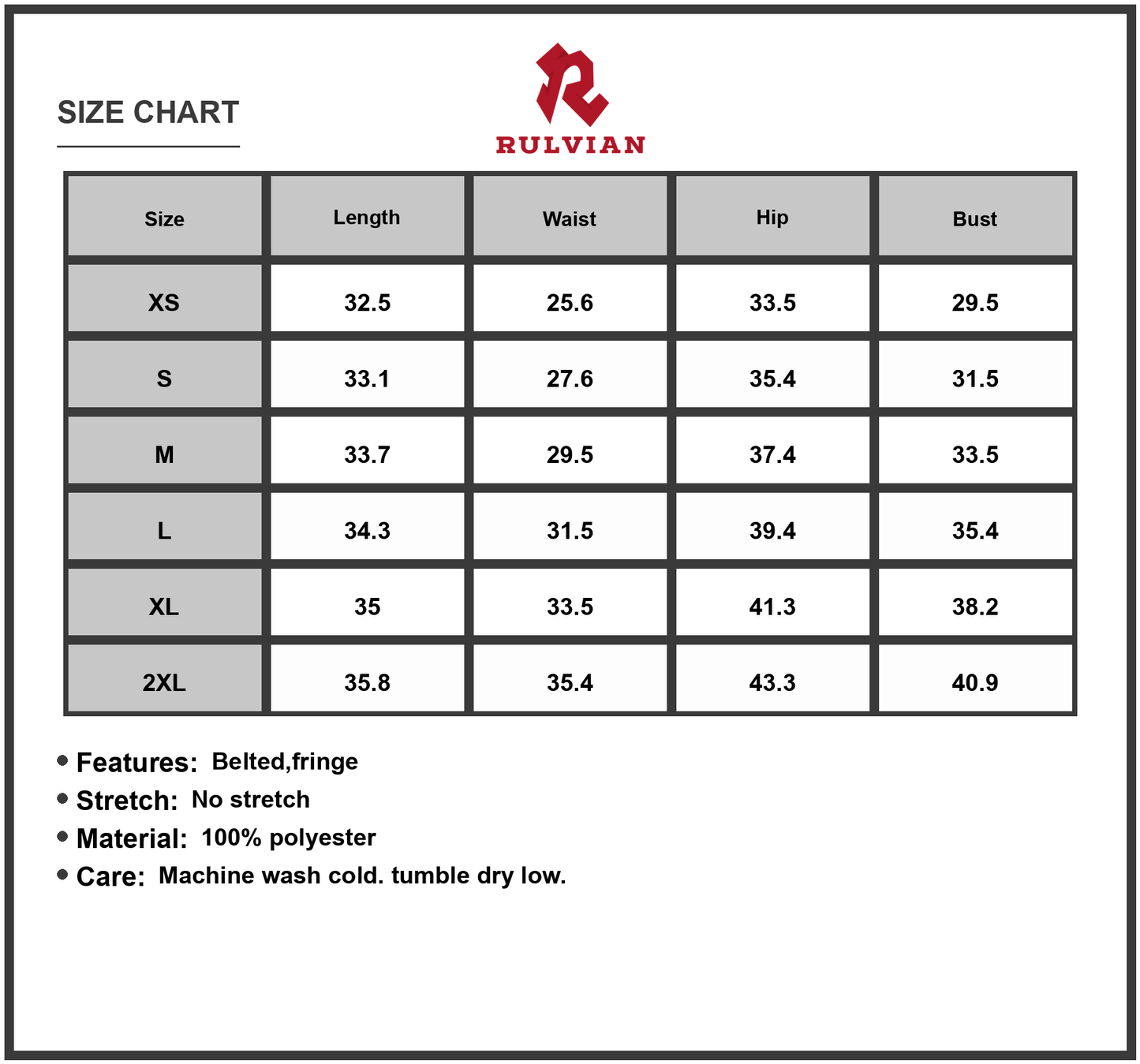 Size Chart - Women's Fringe Square Neck Bodycon Mini Dress Belted with Fringe for Party Night Out 100% Polyester Sleek Silhouette