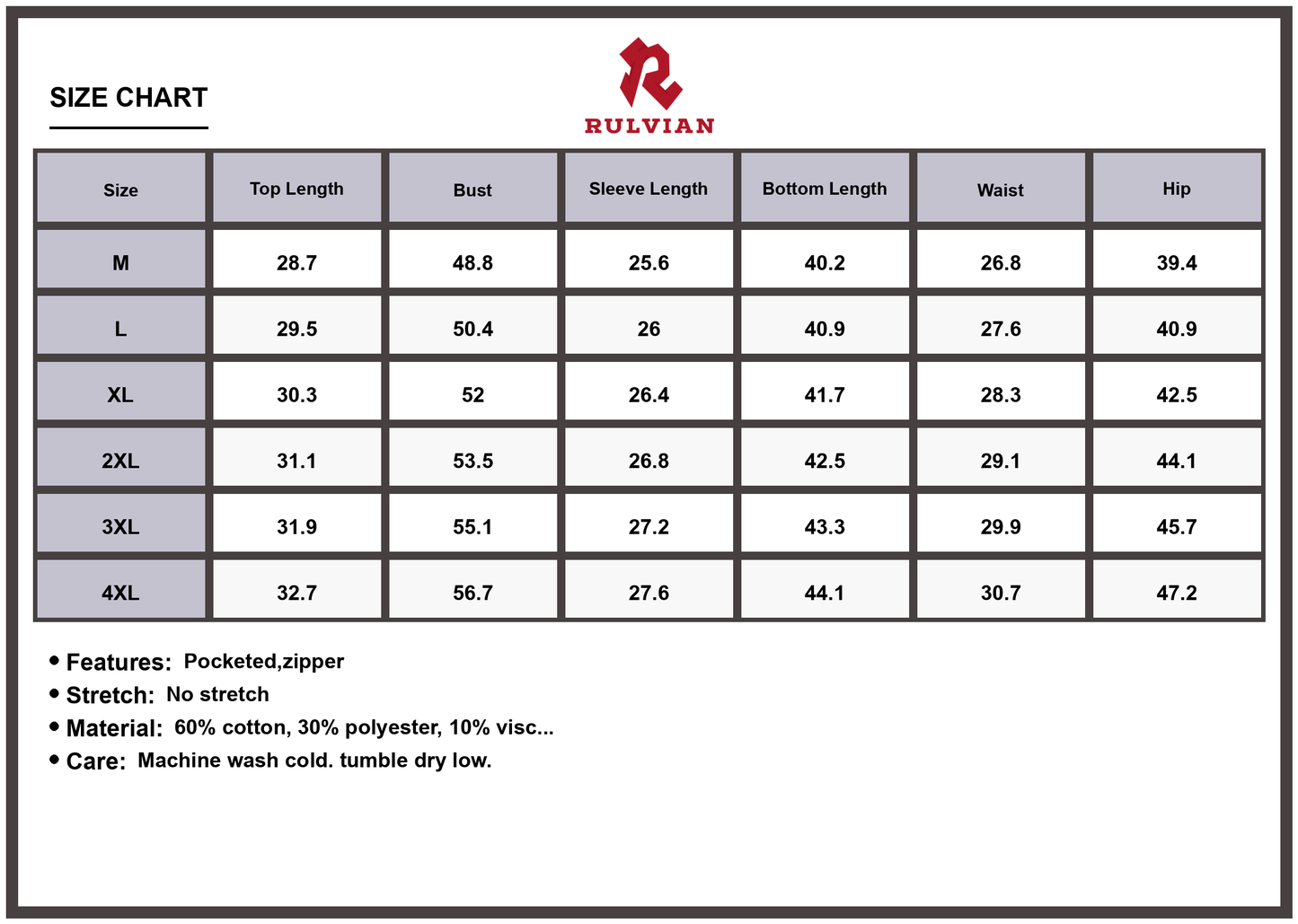 Size Chart - Men's Plus Size Two-Piece Denim Vest and Pants Set with Pockets Zippered Closure Premium Quality Durable Outfit
