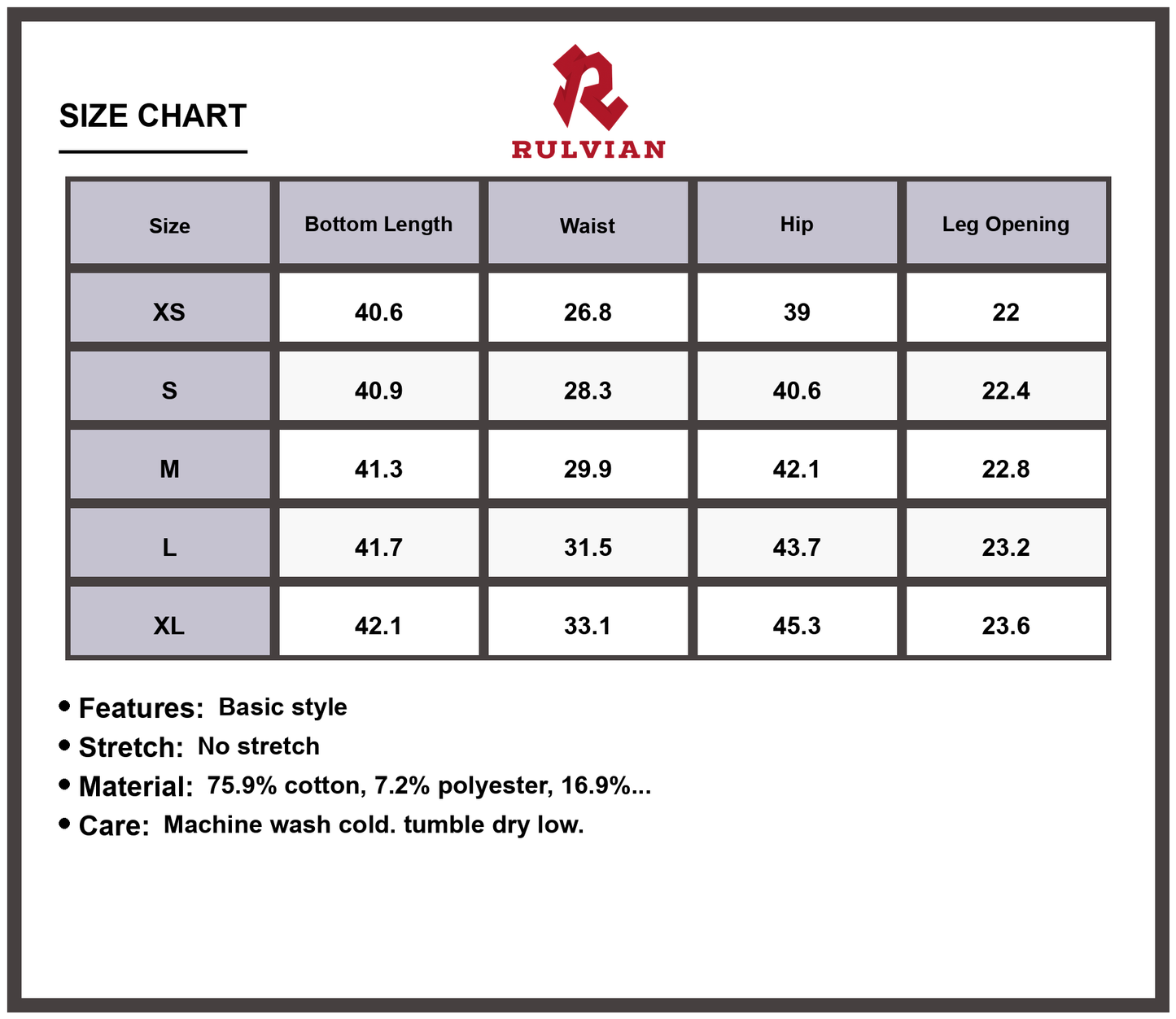 Size Chart - Men's Premium Quality Mid Rise Non-Stretch Durable Denim Jeans with Pockets for Everyday Casual Fit Versatile Classic Apparel