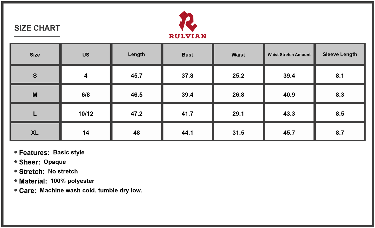 Size Chart - Women's Honey Printed Round Neck Short Sleeve Midi Dress Polyester % Fabric Easy Care Everyday Stylish Chic Look