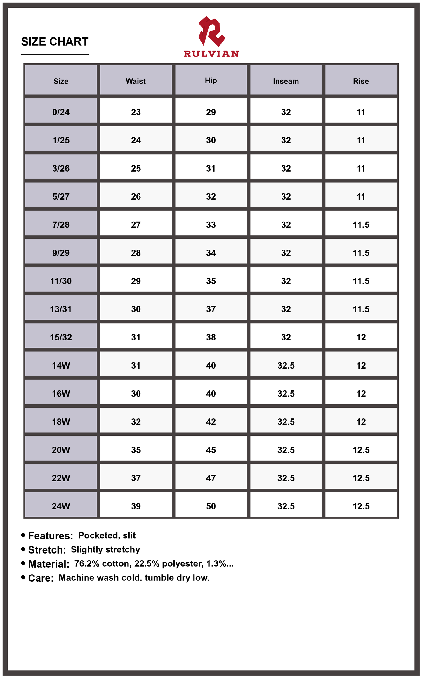 Size Chart - Women's Plus Size Tummy Control Slim Bootcut Jeans Vintage Wash Side Slit Flattering Premium Quality Versatile Everyday Denim