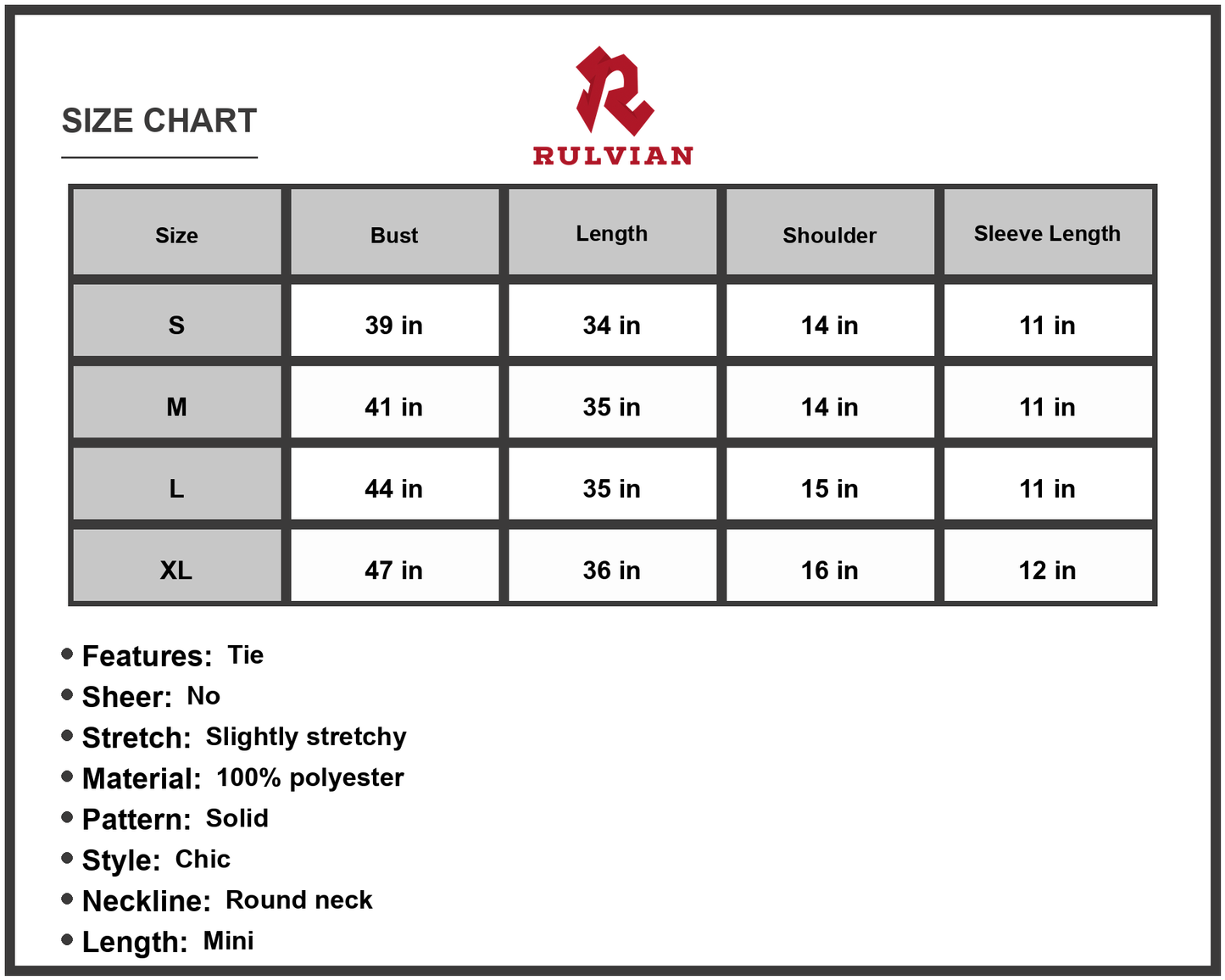 Size Chart - Women's Tie Waist Flutter Sleeve Mini Dress 100% Polyester Solid Chic Everyday Wear Elegant Lightweight Soft Draping