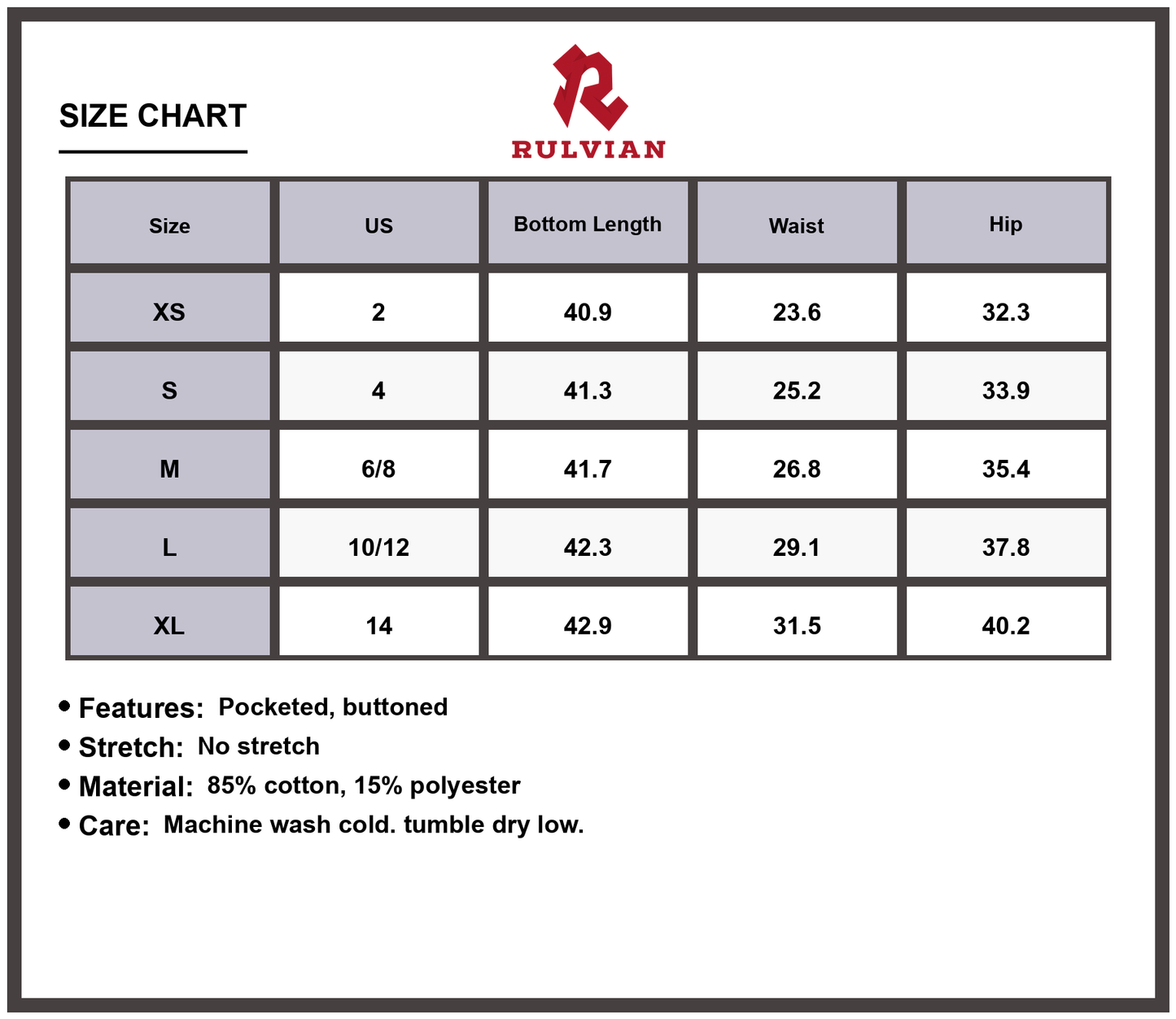 Size Chart - Women's Mid-Rise Waist Bootcut Jeans Pocketed Buttoned Non-Stretch Premium Quality Classic Fit Versatile Everyday Essential