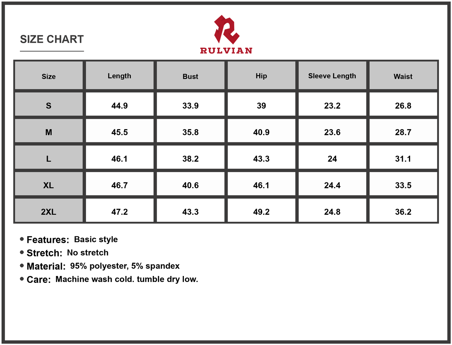 Size Chart - Women's Drawstring Waist Long Sleeve Casual Dress Ninety Five Percent Polyester And Five Percent Spandex Everyday