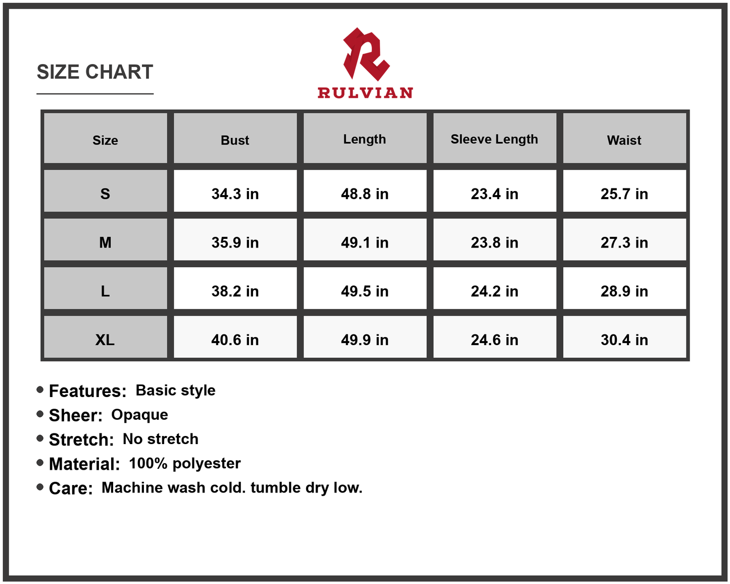 Size Chart - Women's Deep V Neck Balloon Sleeve Maxi Dress 100% Polyester Fabric Elegant Evening Everyday Wear Silhouette Chic