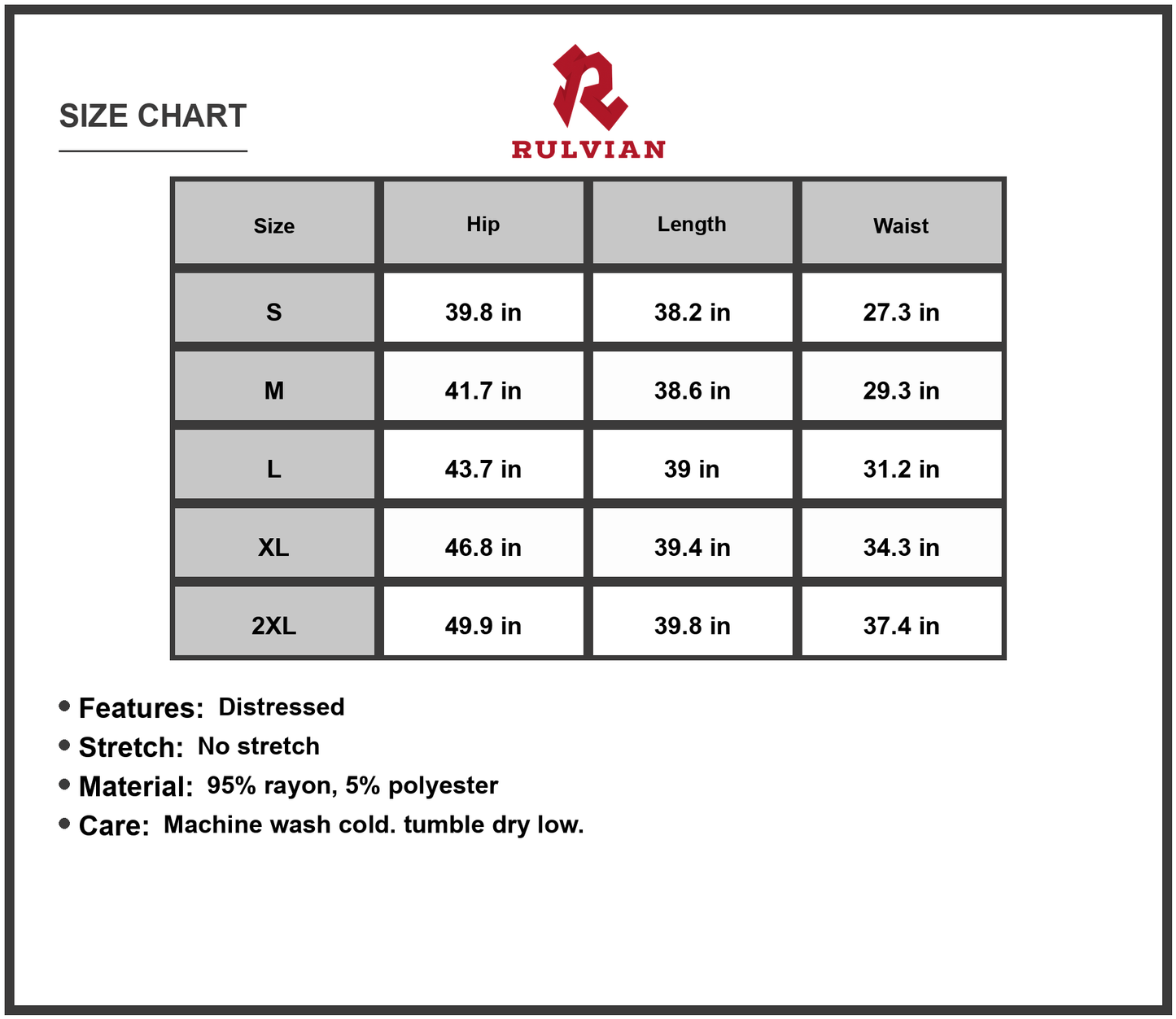 Size Chart - Women Distressed High Waist Straight Leg Jeans Quality Classic Fit Versatile Everyday Casual Pants Nonstretch Fabric