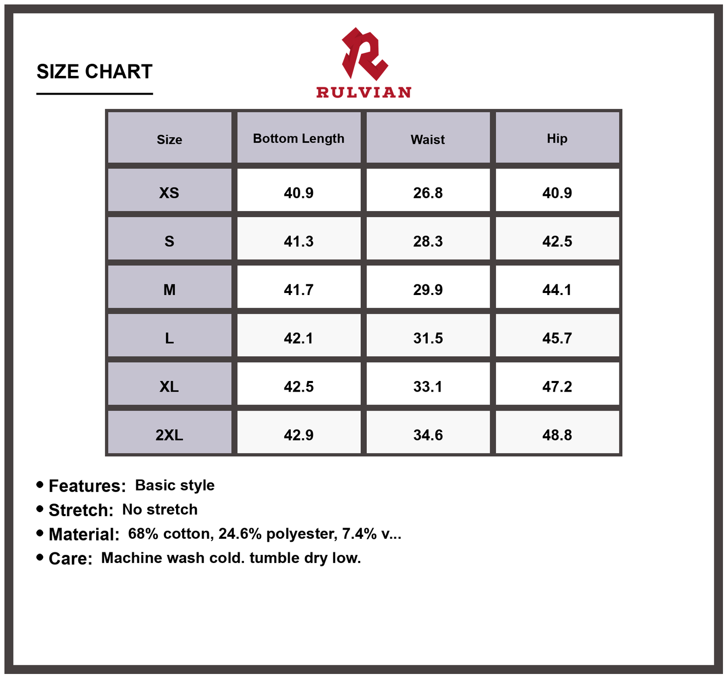 Size Chart - Men's Loose Fit Jeans Non Stretch Durable Casual Everyday Wear Premium High Quality Versatile Relaxed Fit Bottoms for Men's Daily Use