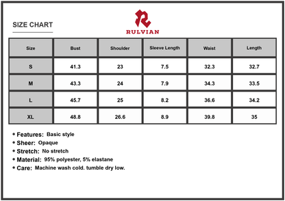 Size Chart - Women's Color Block V Neck Short Sleeve Mini Dress 95% polyester 5% elastane comfortable easy care machine washable
