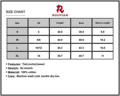 Size Chart - Women's Floral Print Midi Dress with Tie Front Ruched Bodice 100% Cotton Breathable Everyday Comfort for Warm Days