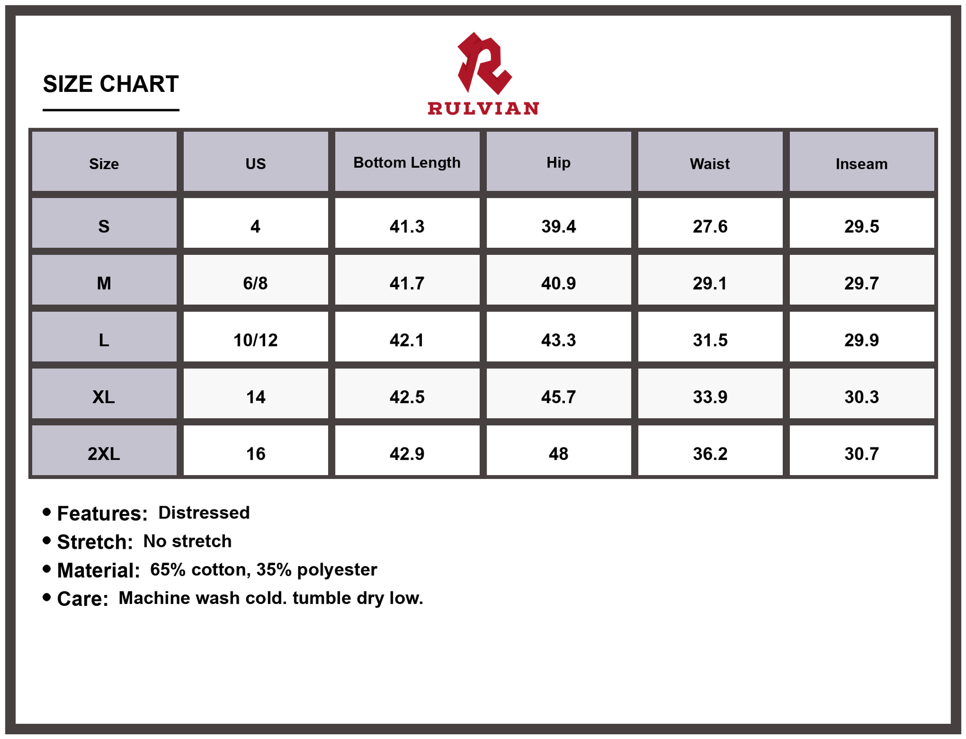 Size Chart - Women's Distressed Straight Leg Jeans Non Stretch Denim Pants Premium Quality for Casual Everyday Wear Durable Modern Fashionable Look