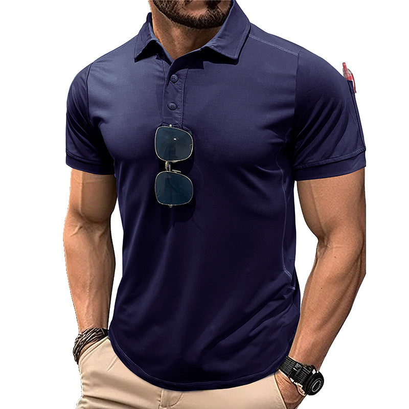 Men's 100% Polyester Quick-Dry Lapel Polo Shirt For Sports Outdoor Short Sleeve Breathable Moisture-Wicking