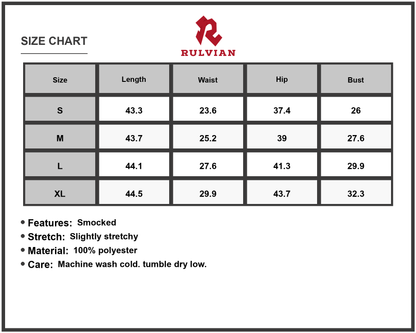 Size Chart - Women's Geometric Pattern Cami Midi Dress Smocked Stretch Bodice Lightweight Flowy Silhouette 100% Polyester Fabric