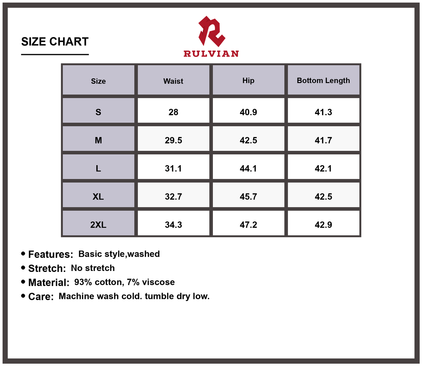 Size Chart - Men's Distressed Wide Leg Jeans Vintage Wash Premium Denim Casual Relaxed Fit Versatile Everyday Trousers