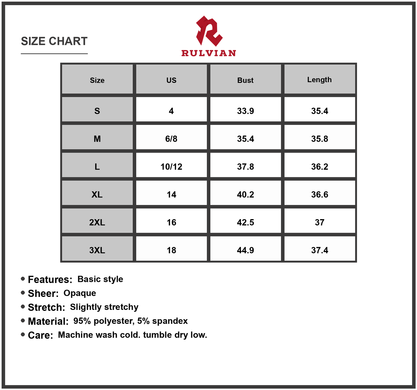 Size Chart - Women's Square Neck Sleeveless Mini Dress Full Size 95% Polyester 5% Spandex Stretch Not Lined Basic Style Casual