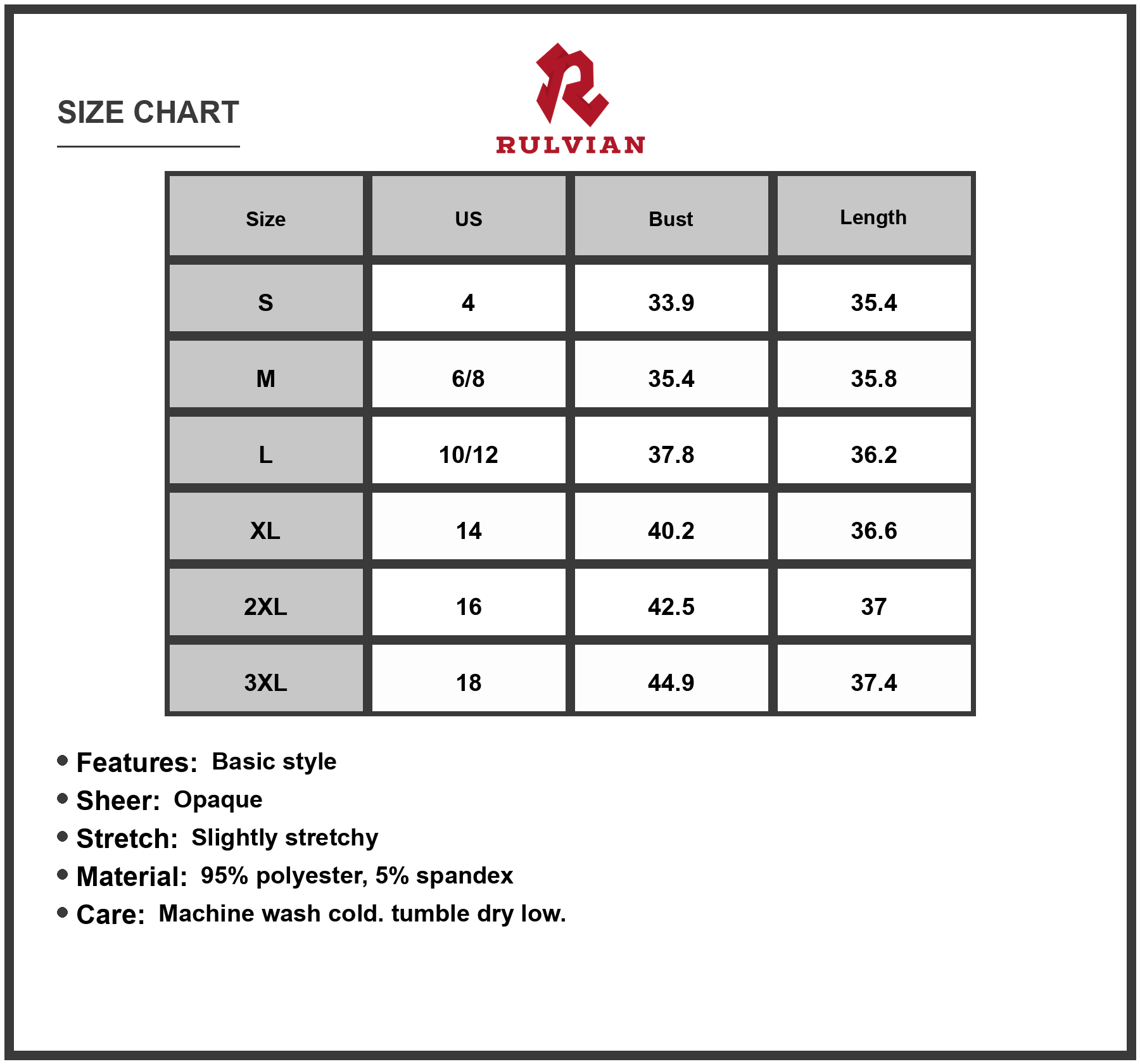 Size Chart - Women's Square Neck Sleeveless Mini Dress Full Size 95% Polyester 5% Spandex Stretch Not Lined Basic Style Casual